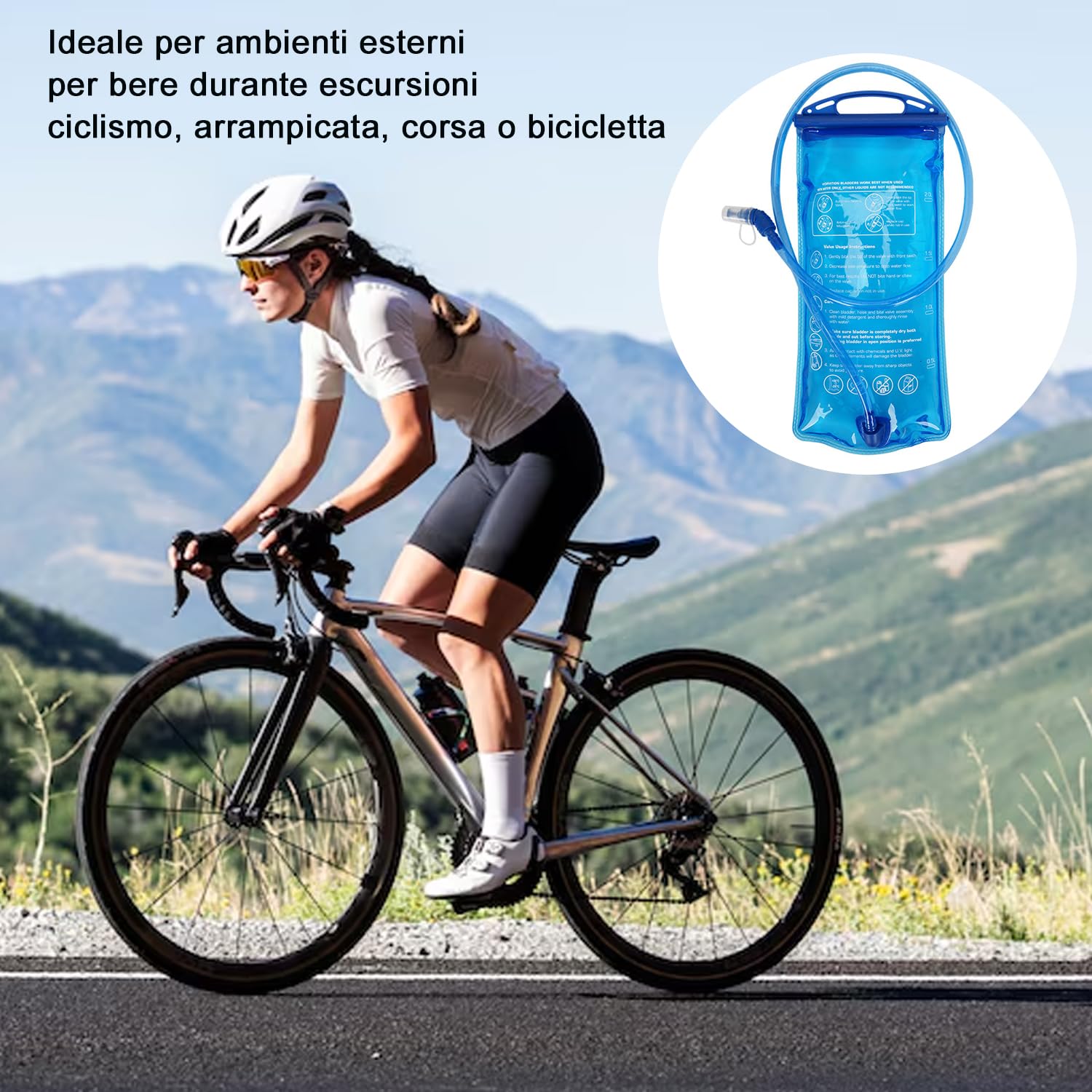 Sacca Acqua, 1,5L 2L, Sacchetto dell'Acqua, per Zaino Ciclismo, Escursionismo, Trekking e Campeggio (2L)