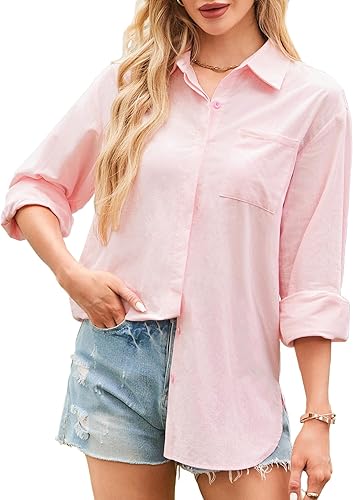 Doreyi Women Blouse Button Down Shirts Long Sleeve Boyfriend Shirt Work Office C