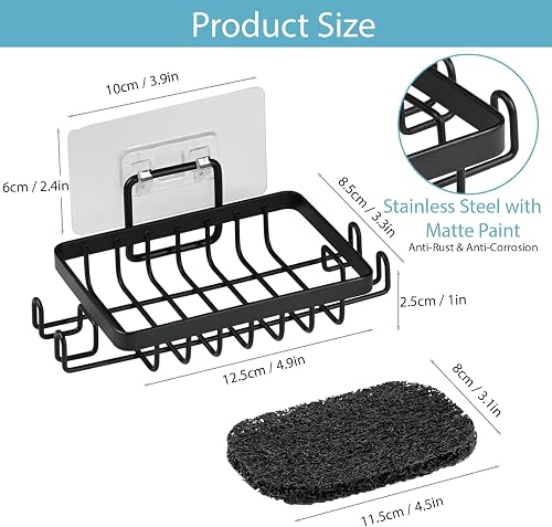 YoHyien 2 Pezzi Acciaio Inossidabile Portasapone da Muro, Porta Sapone Doccia Adesivo con Ganci e Salvasapone, Portasaponetta senza Foratura per Bagno, Cucina, Impermeabile e Antiruggine (Nero) - 2