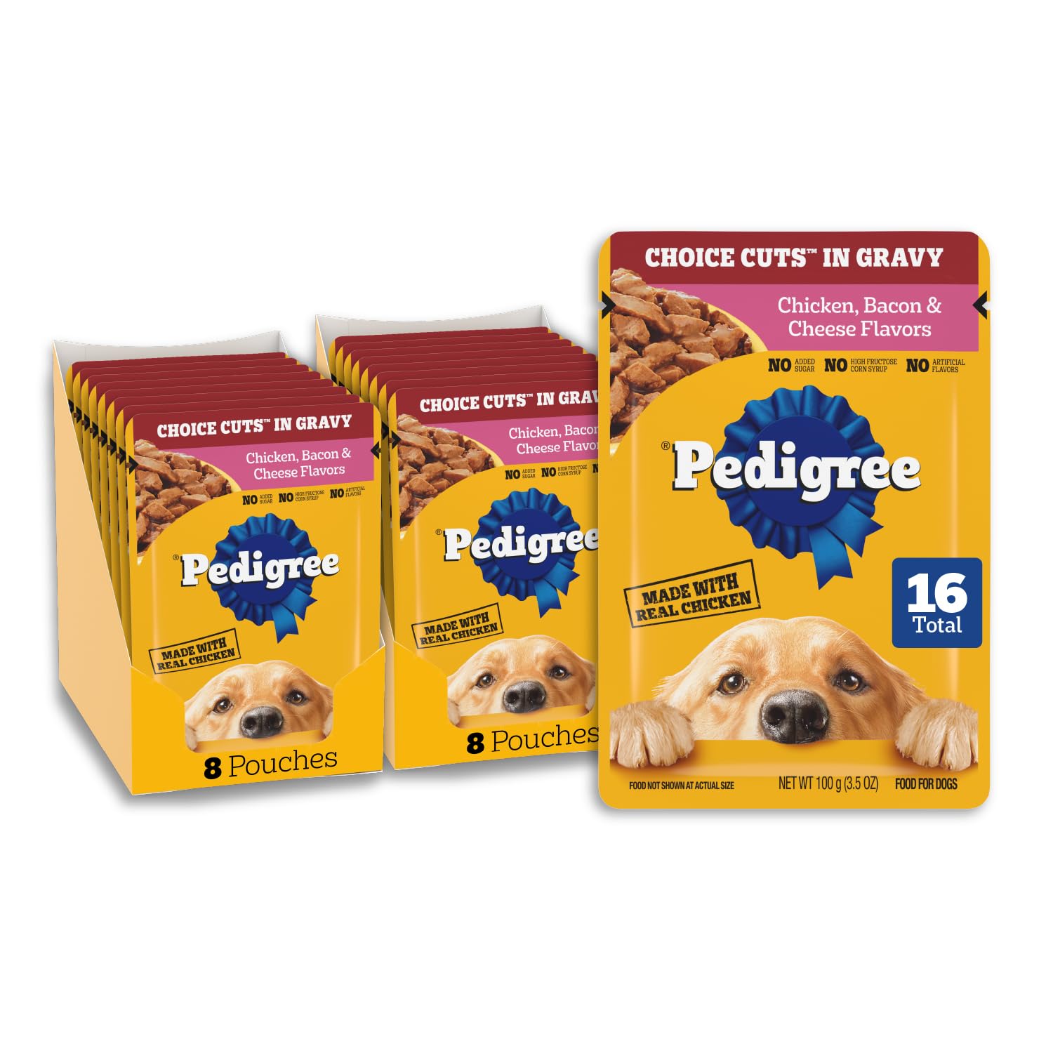 Pedigree Choice Cuts Wet Dog Food Pouch, Chicken &amp; Bacon, 3.5 oz, 16 Count