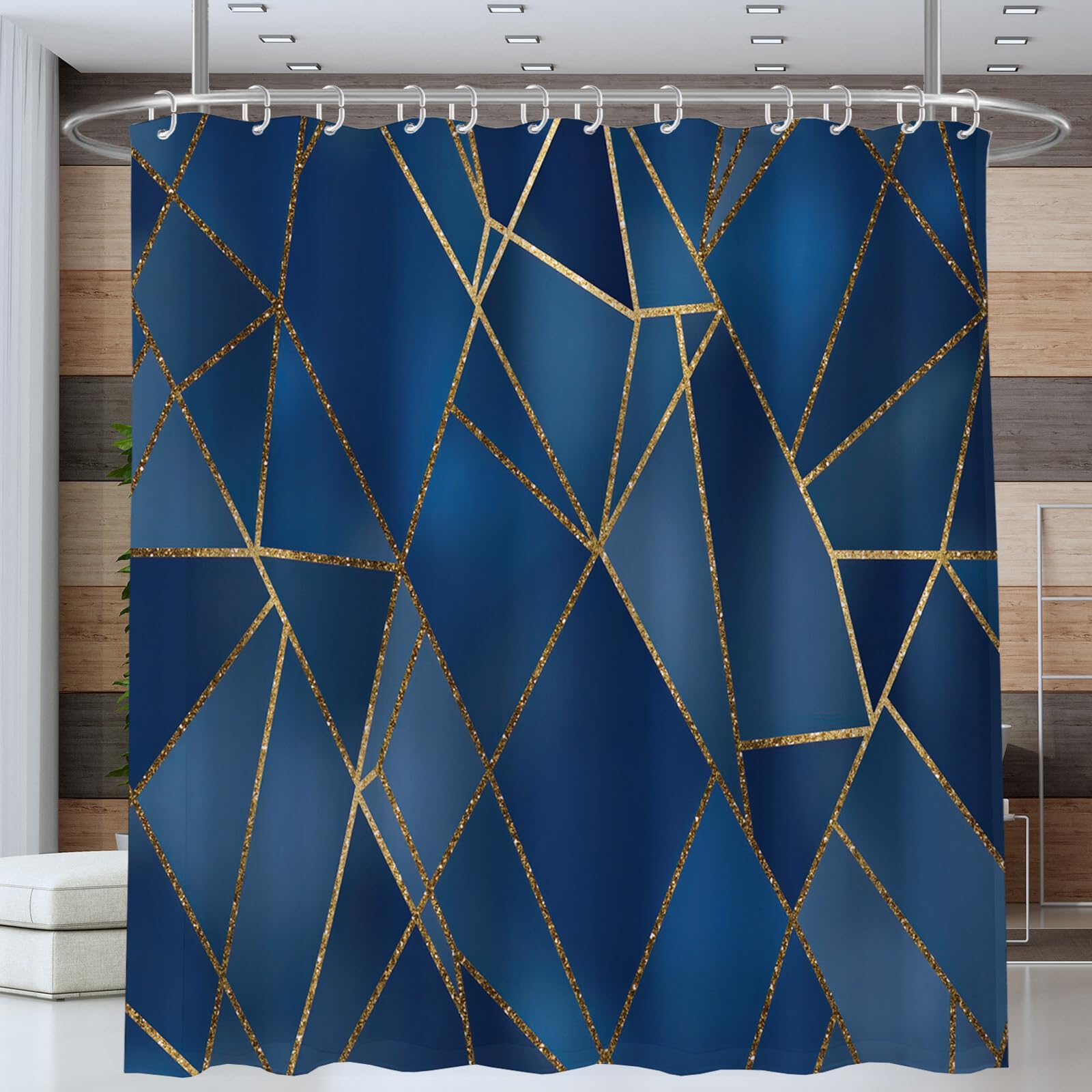 Rideau De Douche Ligne Polygone Géométrie Abstraite Tissu Imperméable Lavable avec Crochets Anti Moisissure en Polyester Rideau Douche pour Salle De Bain