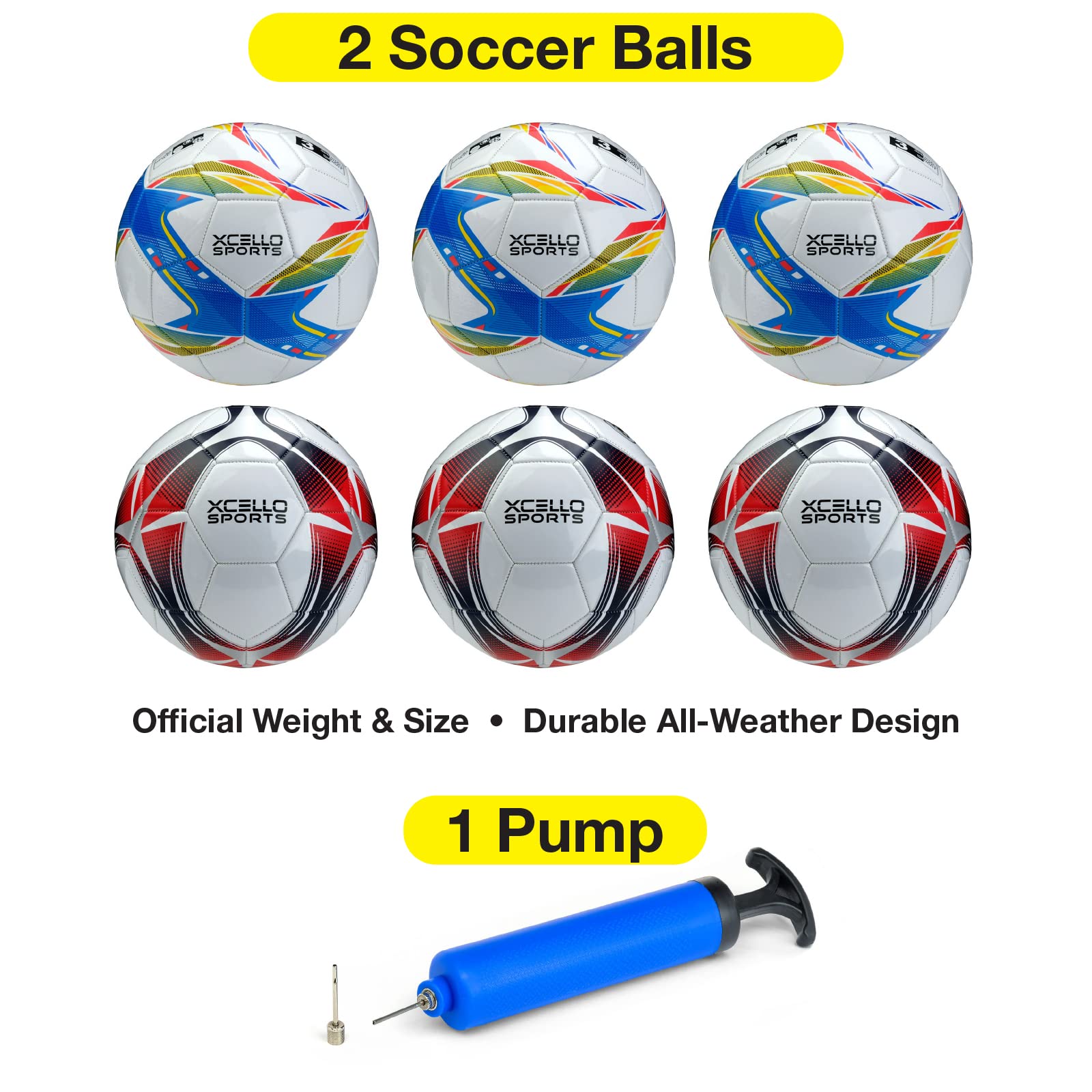 Xcello Sports Soccer Ball Size 4 Assorted Graphics with Pump (Pack of 6)