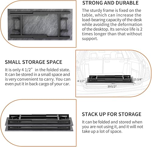 Miniatura 25 de Need AC5FB - Escritorio plegable para computadora y oficina en casa, moderno, no requiere montaje, color marrón rústico y marco negro, 39 3/8 in