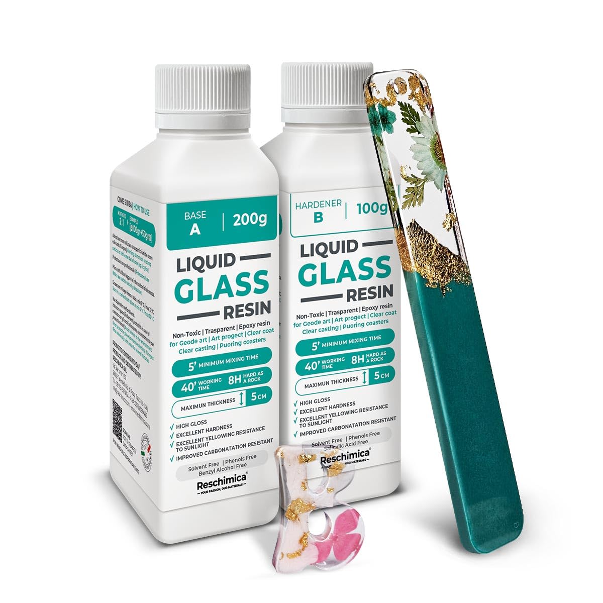 Résine Époxy Transparente Liquid Glass, Effet Verre - Idéale pour Bricolage, Bijoux, DIY et décorations, créations artistiques, modélisme. Colorable, facile à utiliser (300 gr)