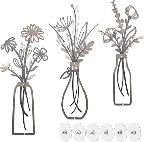 Miniatura 14 de SHOUNAJIA 3 Piezas de Decoración de Pared de Flores de Metal, Arte de Pared Rústico de Granja, Arte de Pared de Metal para Baño Dormitorio Sala de