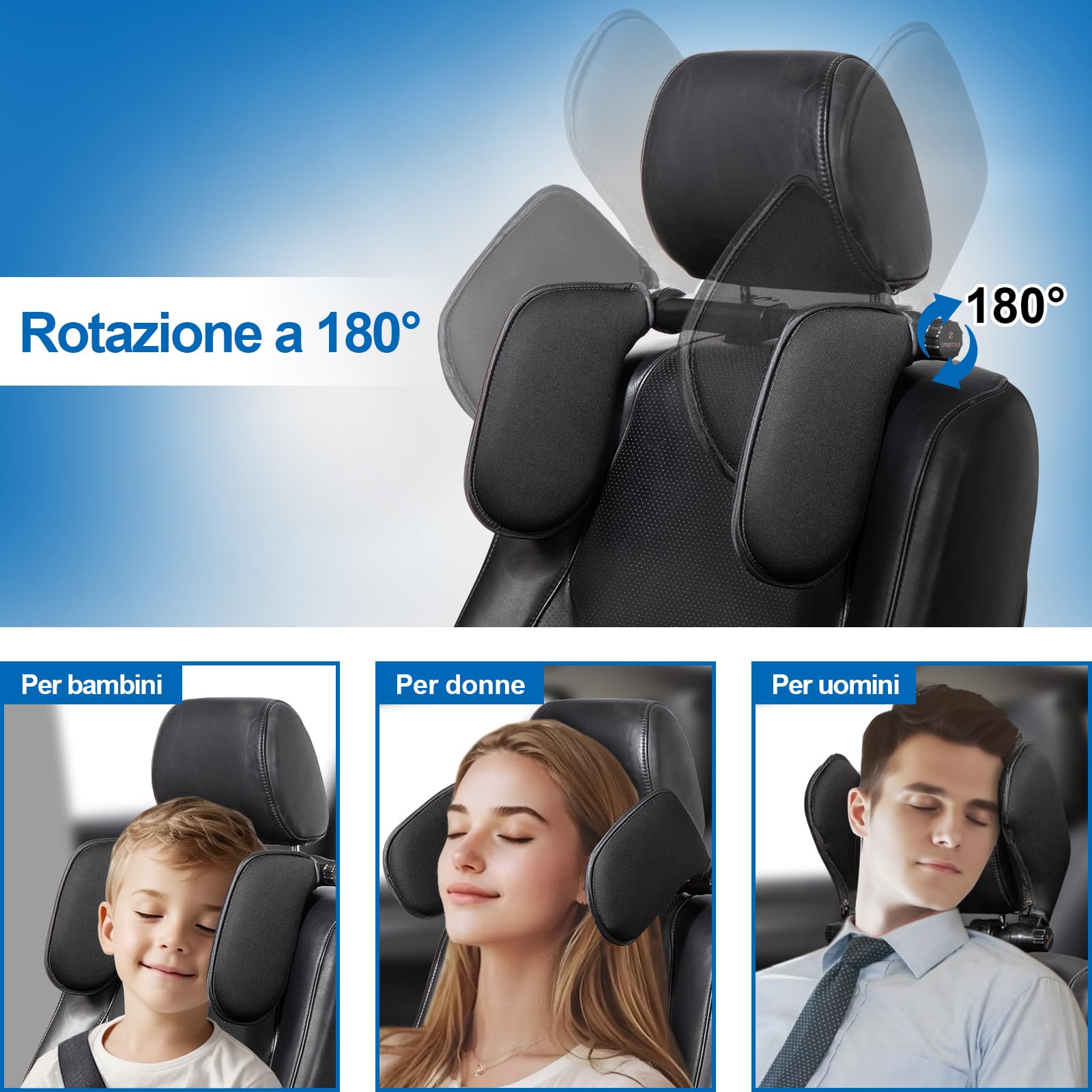 Spurtar Poggiatesta Auto Bambini, 360° Regolabile Poggiatesta Auto, Cuscino da Viaggio Bambini, Supporto Testa Seggiolino Auto, Reggitesta Auto Accessori Auto - Compatibile con Alzatina Auto Bimbi