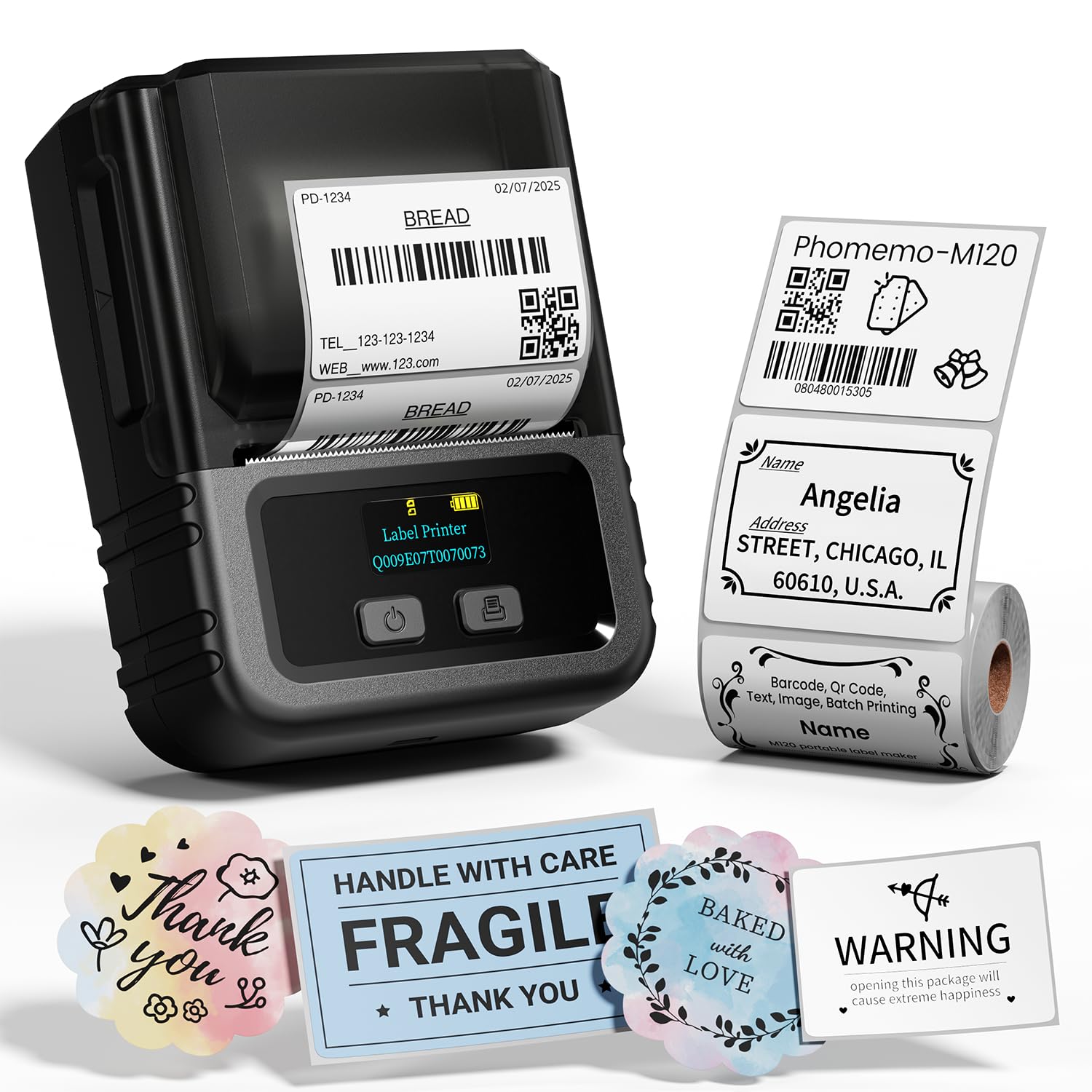 Phomemo M120 Label Maker Machine 2 Inch, Thermal Label Printer Compatible with IOS & Android, Portable Wireless Sticker Printer for Barcode, Retail, Home Use, Office, Small Business