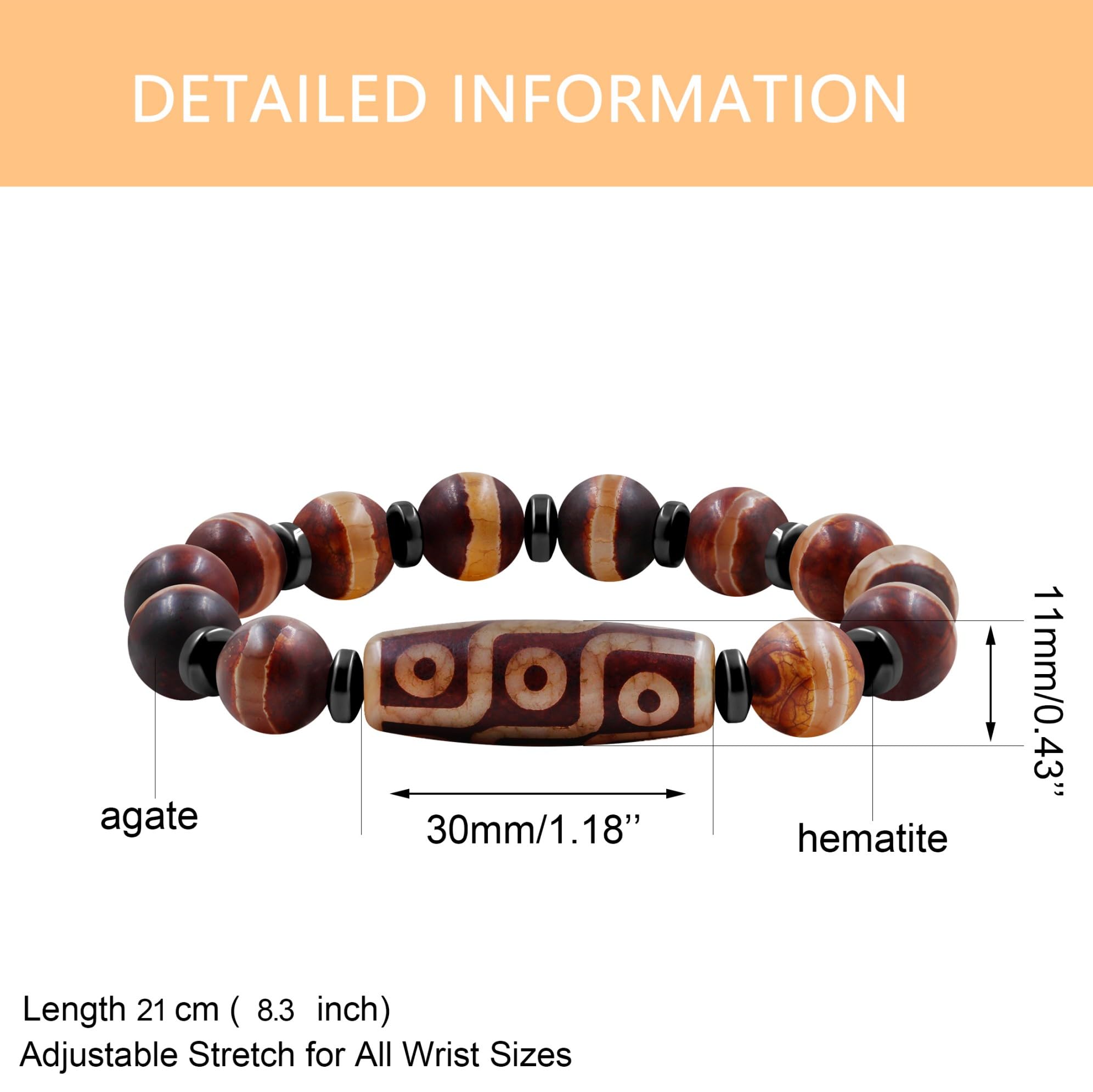 MOCHAMIK Pulsera tibetana de Cuentas Dzi, Amuleto de meditación Budista Feng Shui, Pulseras de Cuentas de Nueve Ojos, joyería de Buena Suerte para Mujeres y Hombres YA5102