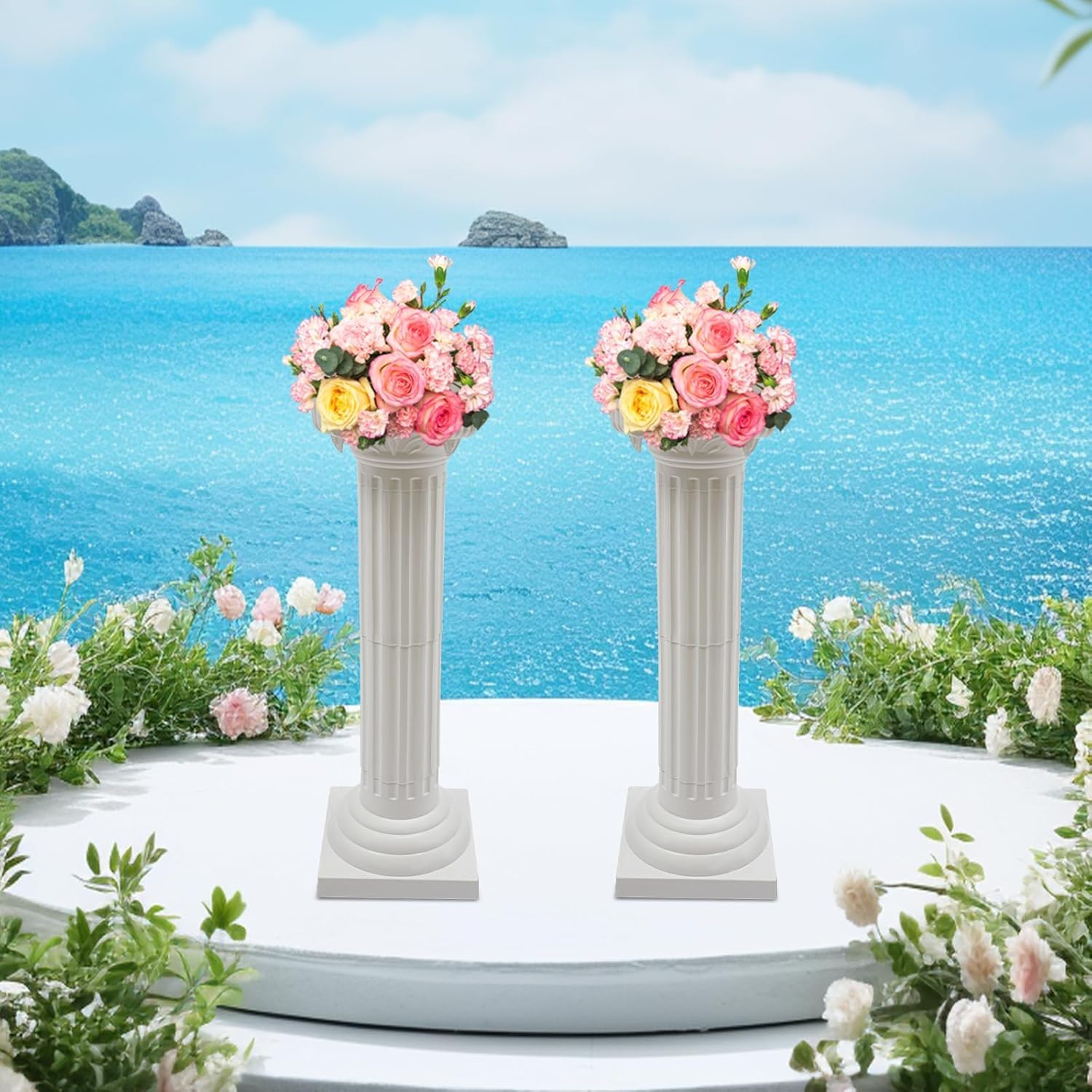 4 Colonne Romane Bianche Alte 88 Cm (2,9 Piedi) per Matrimoni - Pilastri Decorativi per Matrimoni, Feste Ed Eventi - Eleganti Piedistalli Floreali per Centrotavola Mozzafiato White