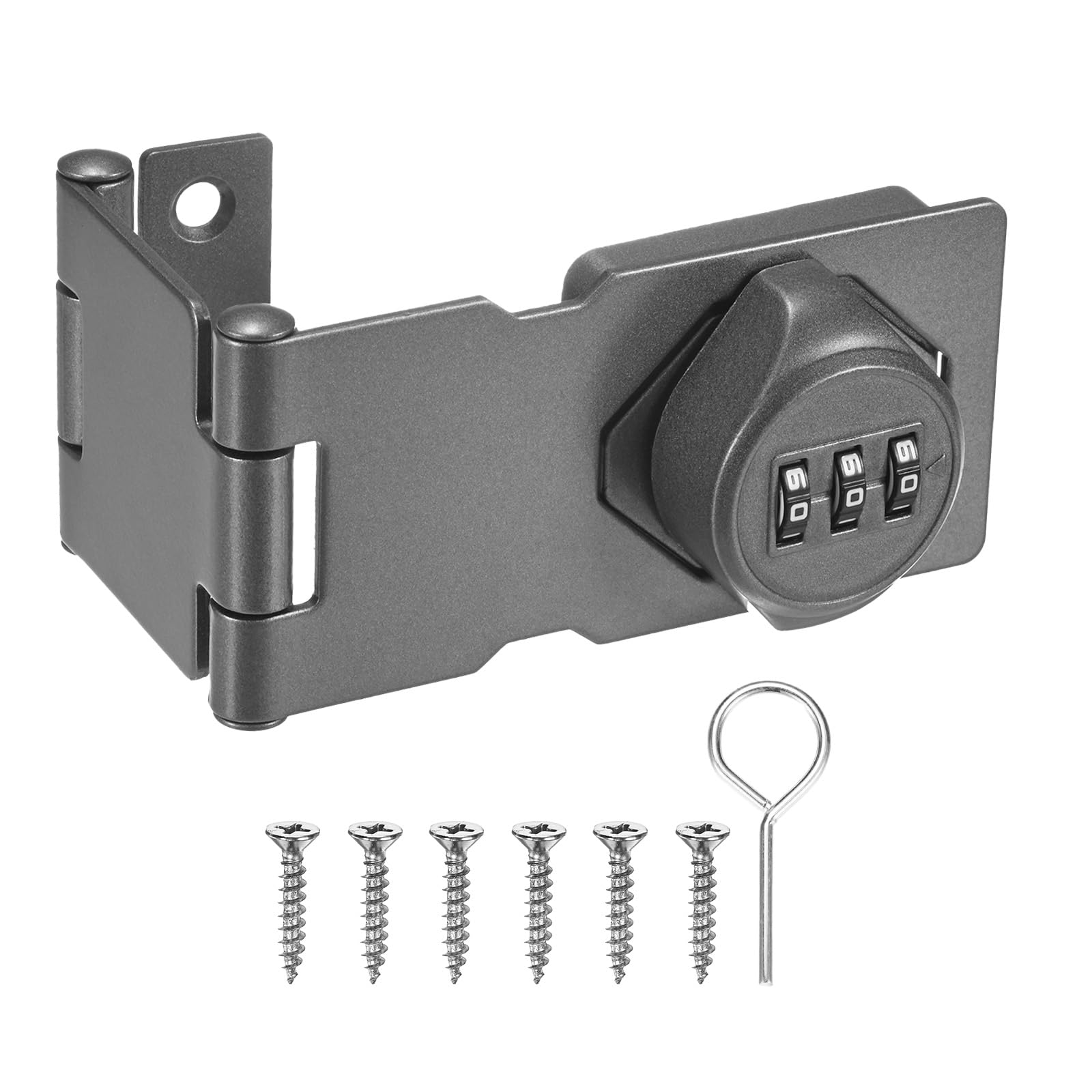 M METERXITY Keyless Combination Lock, 3.78" Zinc Alloy Mechanical Password Twist Knob Hasp Locks Latch for Cabinet/Closet/Garage/Drawers/Garden/Bathroom,90/180 Degree Barn Door Lock [Gray]