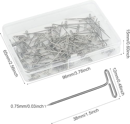 Miniatura 2 de 100 alfileres en T para cabezas de peluca, alfileres rectos de peluca de acero inoxidable de 1.5 pulgadas con una caja de plástico, pasadores en T