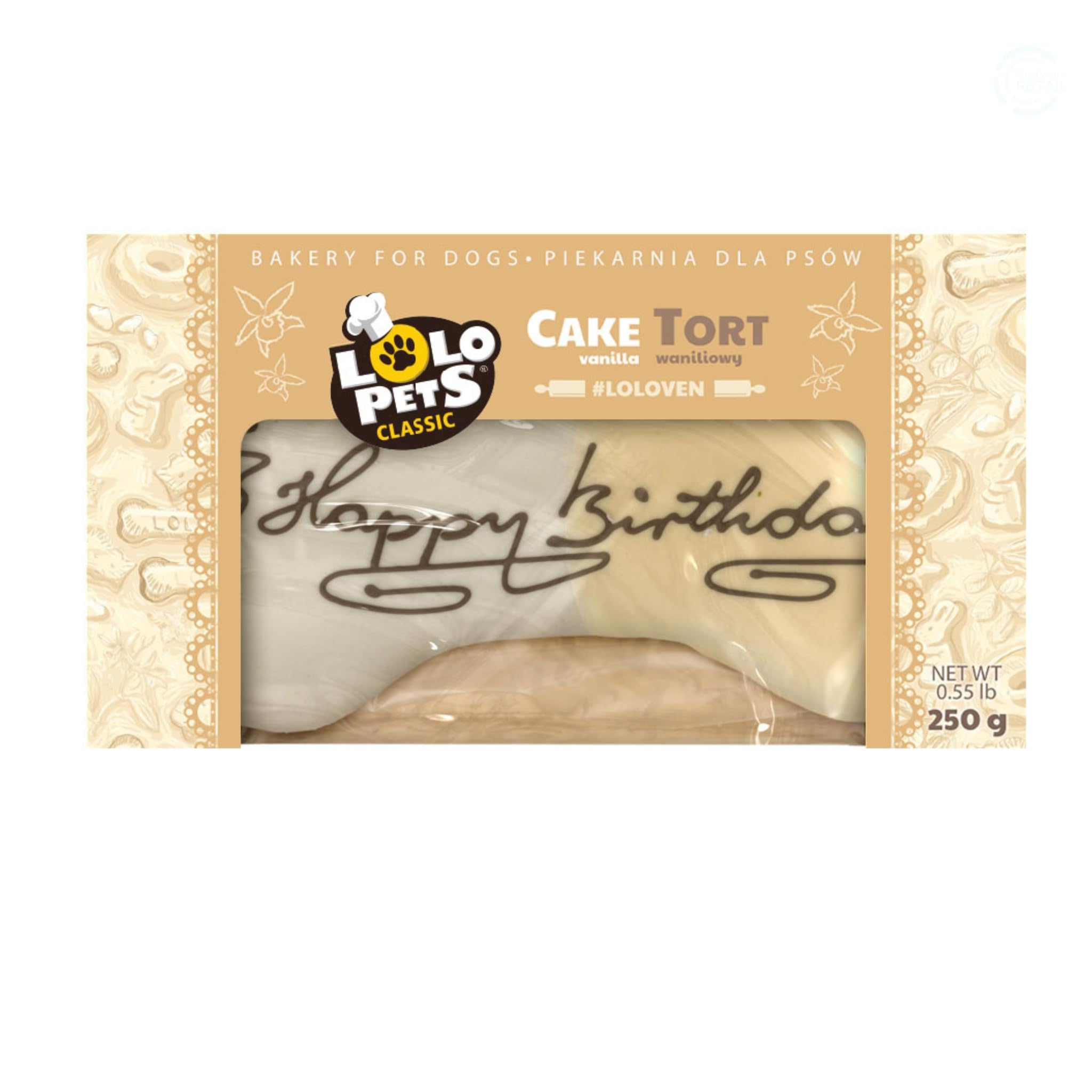 Lolo Pets Classic Dog Birthday Cake – Edible Bone-Shaped Treat with Natural Ingredients – Safe Colours – Handmade Decorations – Gift for All Dog Breeds & Sizes (Vanilla "HB", 250g)