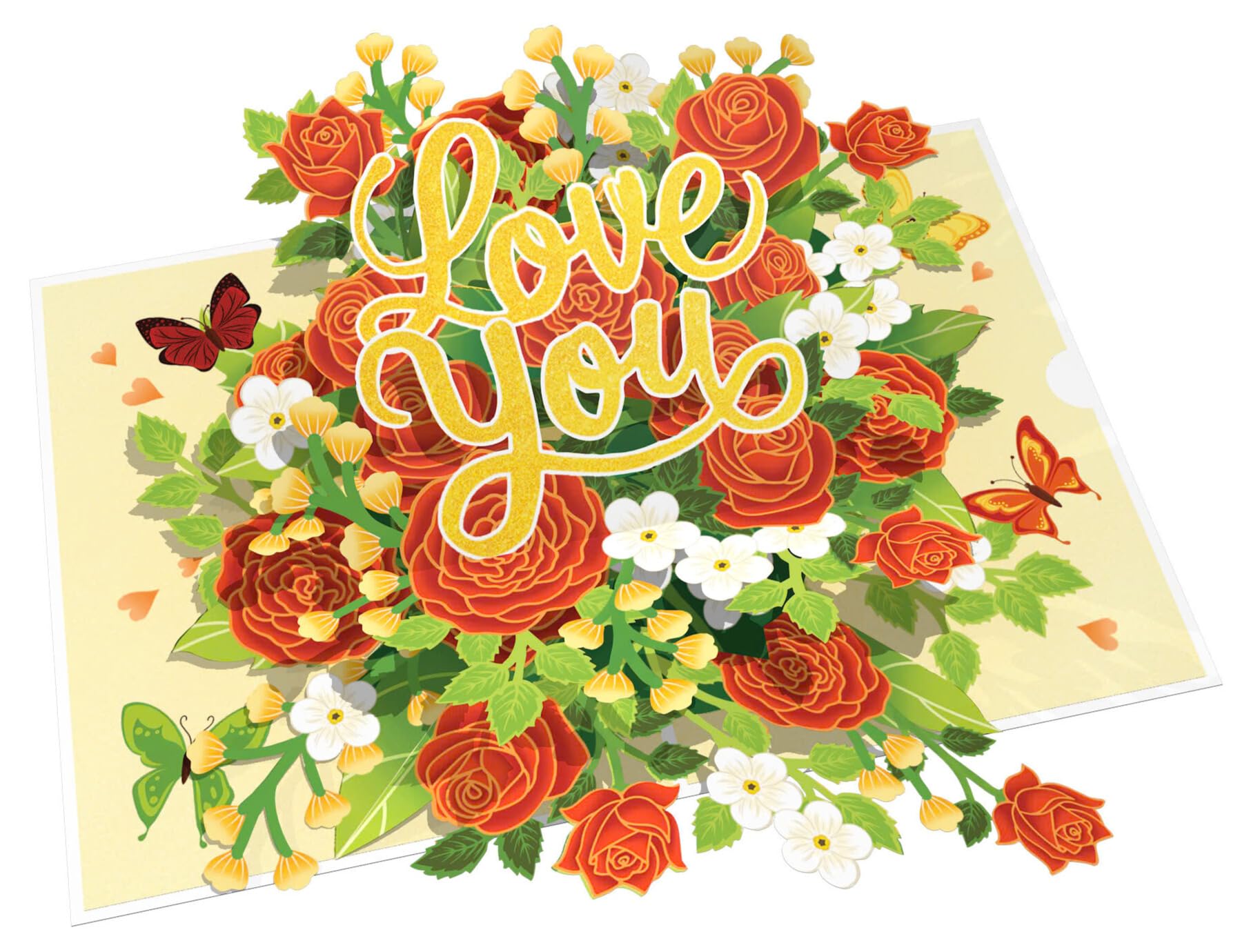 4BO Valentines Pop Up Card, Roses Flower Pop Up Card for Mother, Mom, Grandma, 3D Birthday Card, Pop Up Anniversary Cards for Wife, Husband, Birthday