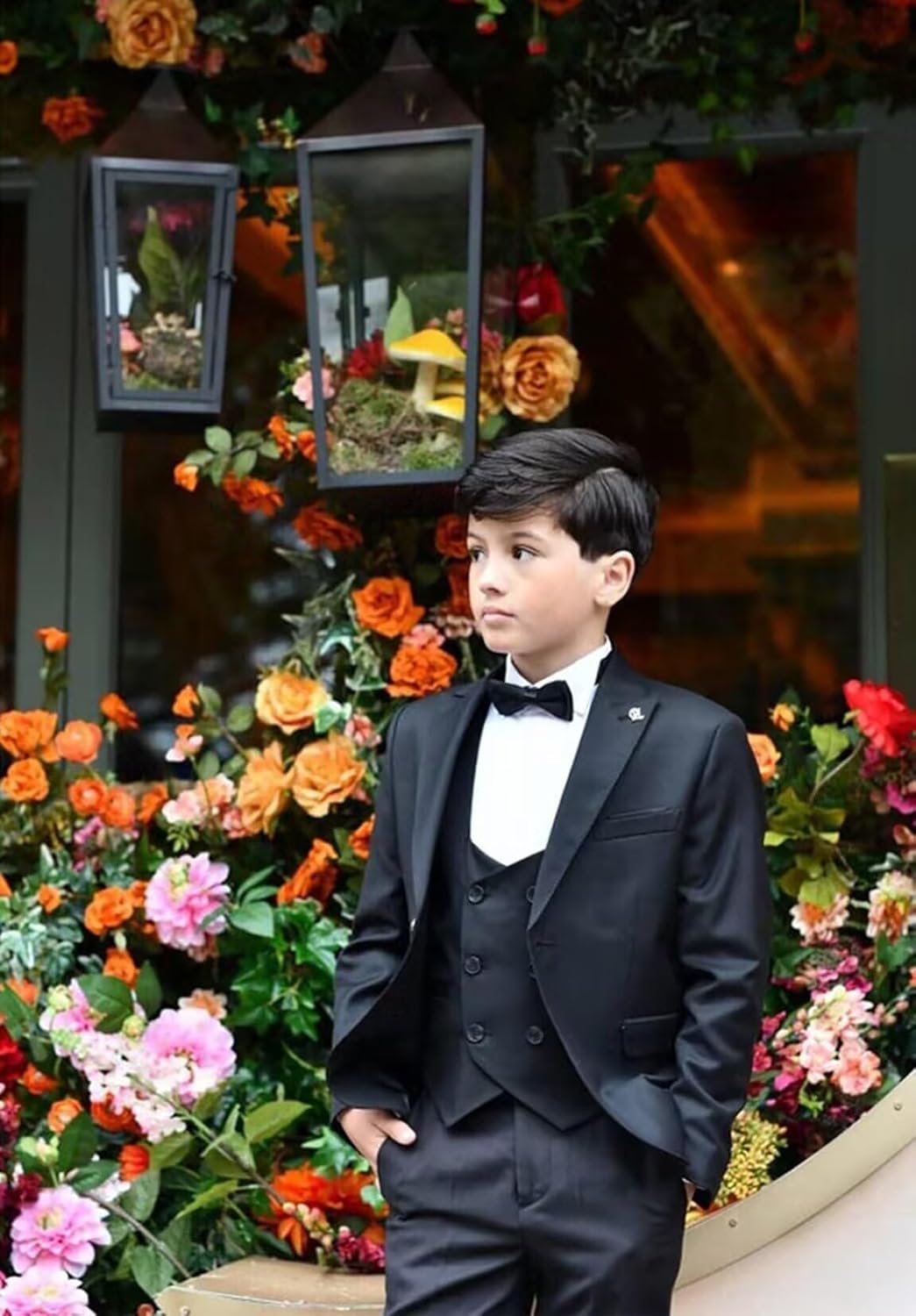 Boys Suit 3 Piece Slim Fit Kids Tuxedo Peak Lapel Formal Wedding Prom Outfit Blazer Vest Pant Suits Set