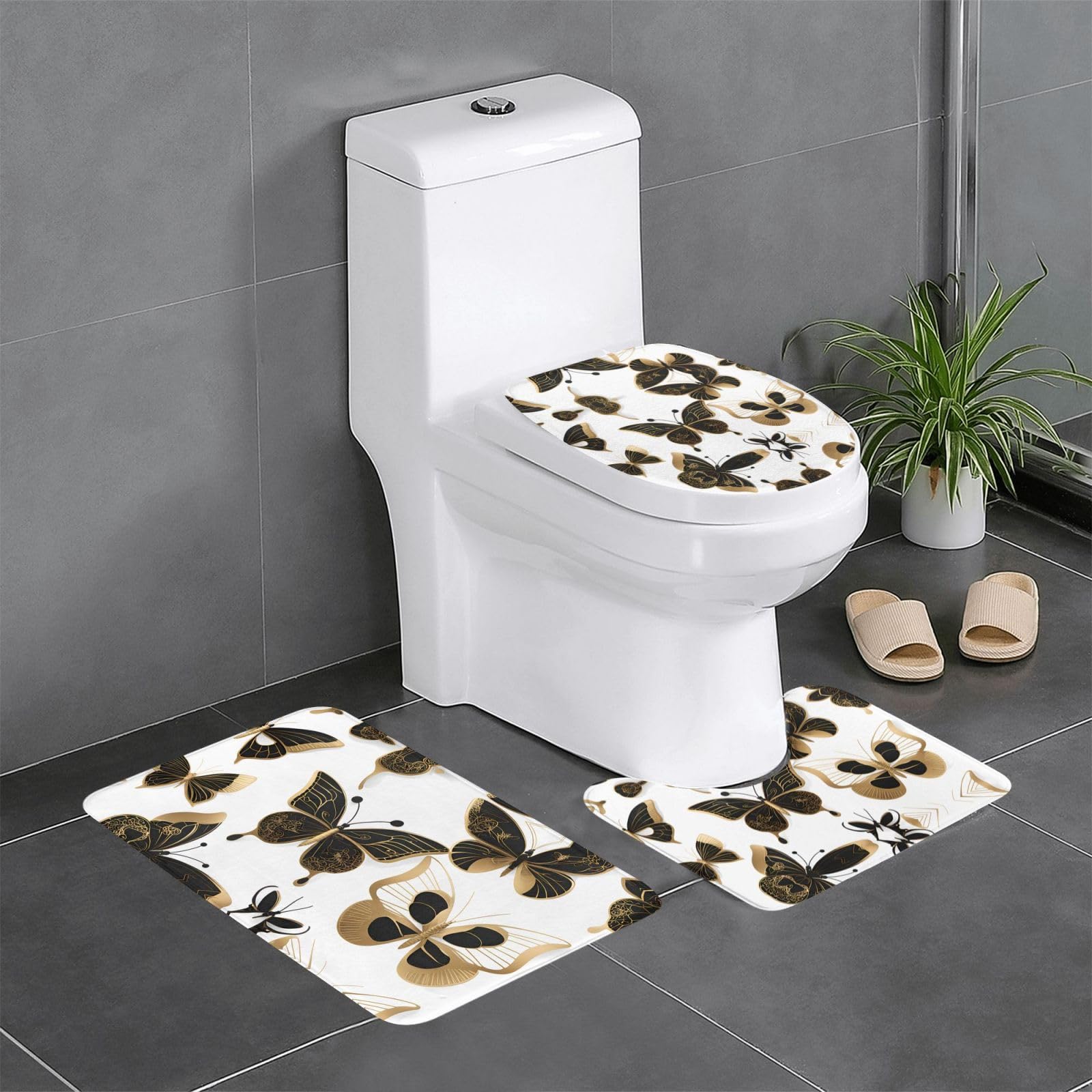 Tapis de bain papillons dorés : lot de 3 tapis antidérapants de 61 x 40,6 cm faciles à nettoyer