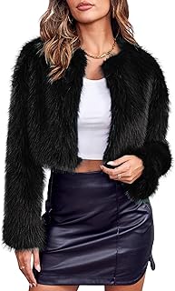 Women's Fashion Cropped Faux Fur Jacket Long Sleeve Open Front Cardigan ...
