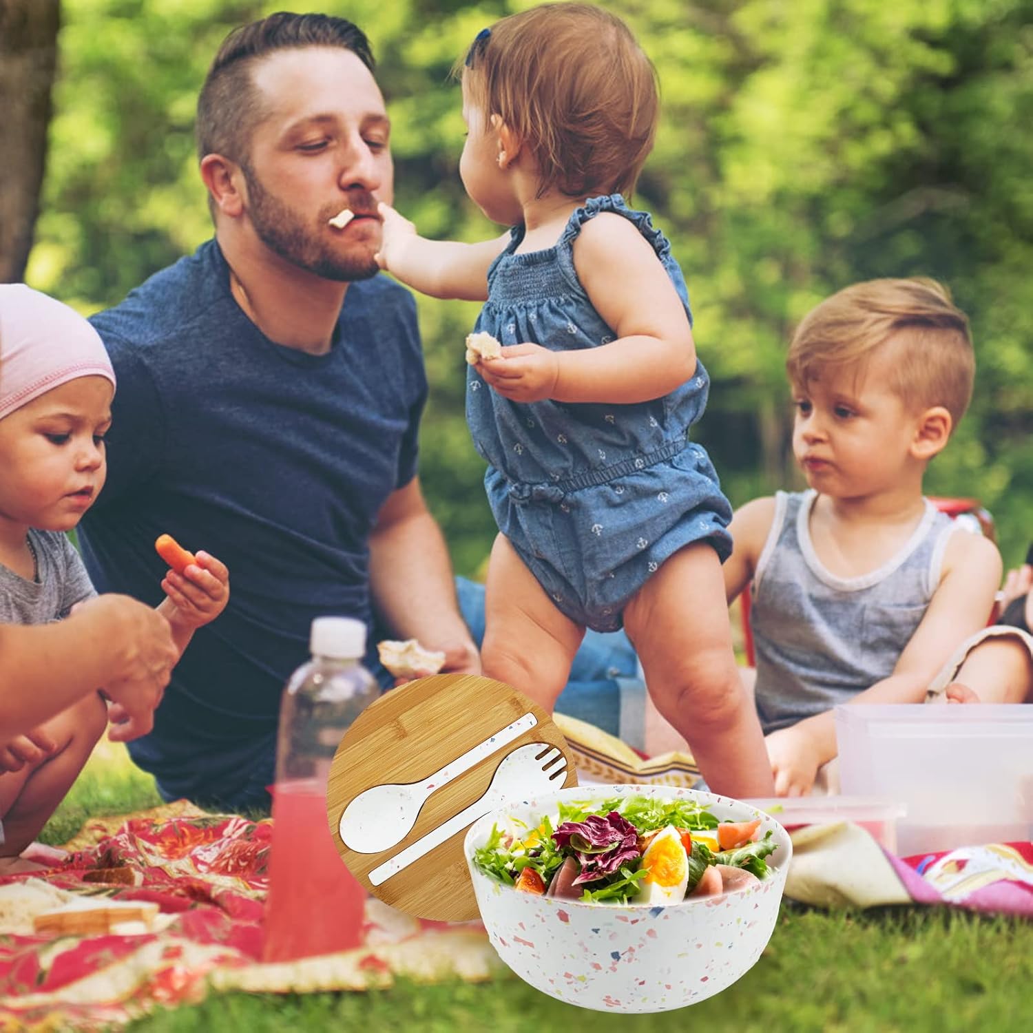 Melamine Salad Bowl with Bamboo Lid & Servers, Bamboo Fiber Salad Serving Bowl 4Qt, Salad Mixing Utensils with Tongs Spoon for Salad, Fruit, Soup, Vegetables, Pasta, Dessert Bowls, 9.84 Inches - Image 7