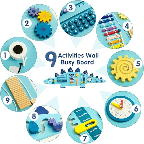 Miniatura 3 de Beright Paneles de tablero de actividades de dinosaurio, juguetes sensoriales Montessori, centro de actividades de aprendizaje para niños, perfecto