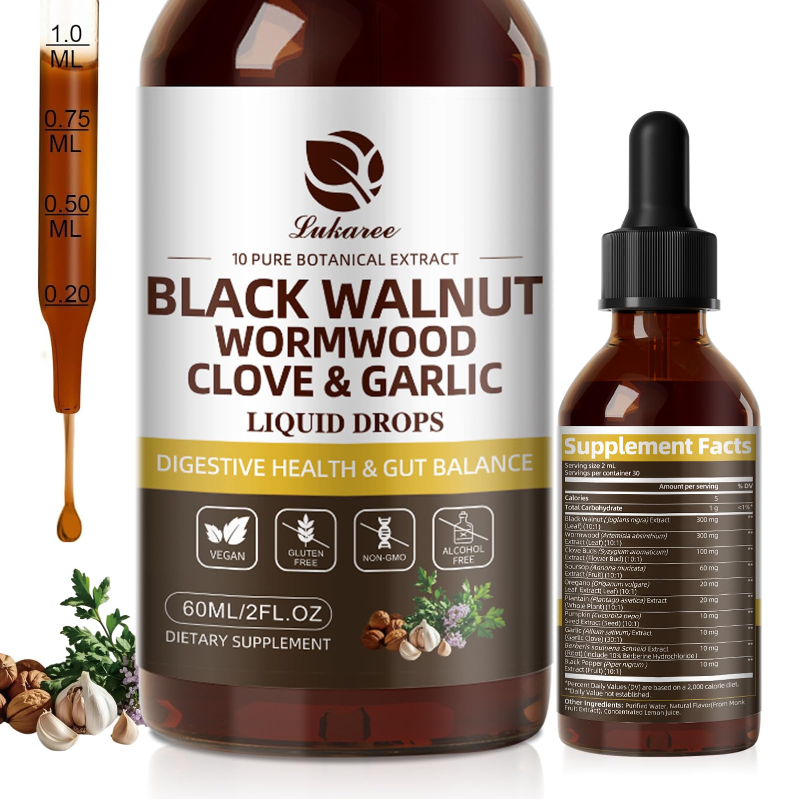Lukaree Wormwood Black Walnut Clove Cleanse Tincture - Gut Health & Detox