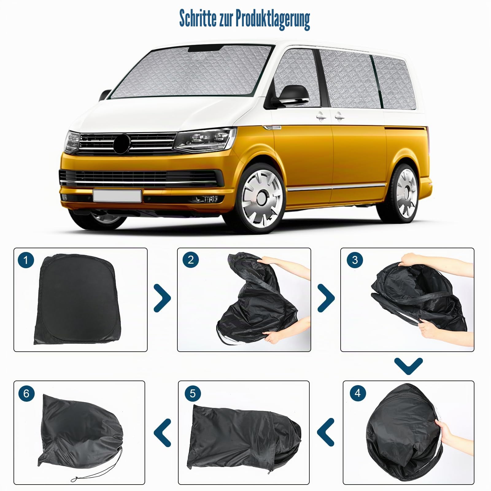Auto Sonnenblende Ersatz für VW T5 T6 SWB, 8 STK Faltbarer Sonnenschutz | Auto Innenabdeckung Windschutzscheibenabdeckung um 99% UVR zu Blockieren und Ihr Fahrzeug Kühler zu Halten
