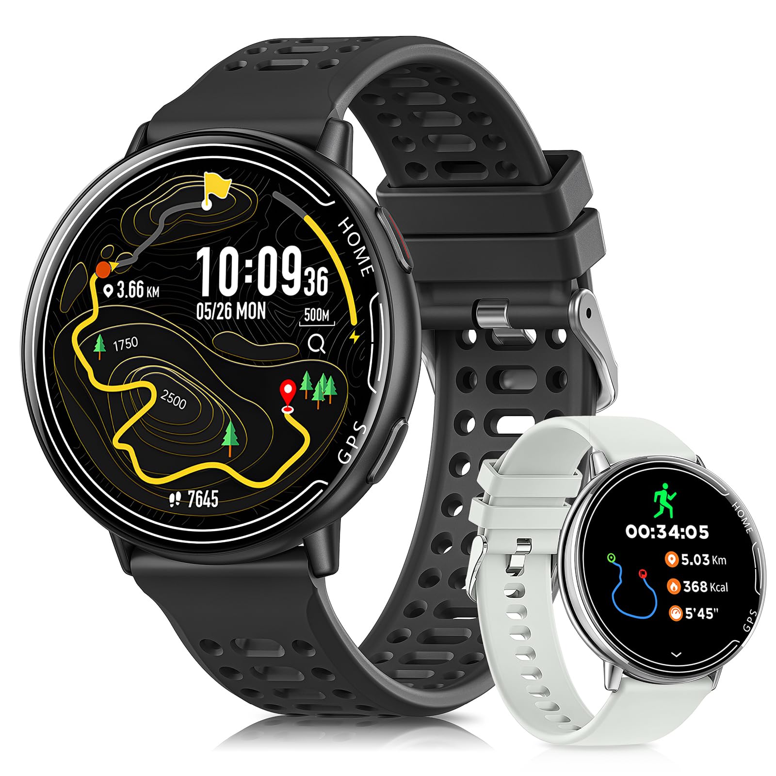 GPS Smartwatch Herren, 1.39" Smart Watch for Men mit Bluetooth Anruf, Sportmodi,Herzfrequenz, Blutdruckmessung, GPS Sportuhr für iOS Android