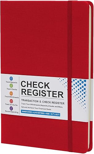 Coozment Registro de cheques gruesos para chequera personal, libro de registro de ingresos y gastos, página interior de colores, tapa dura, viene