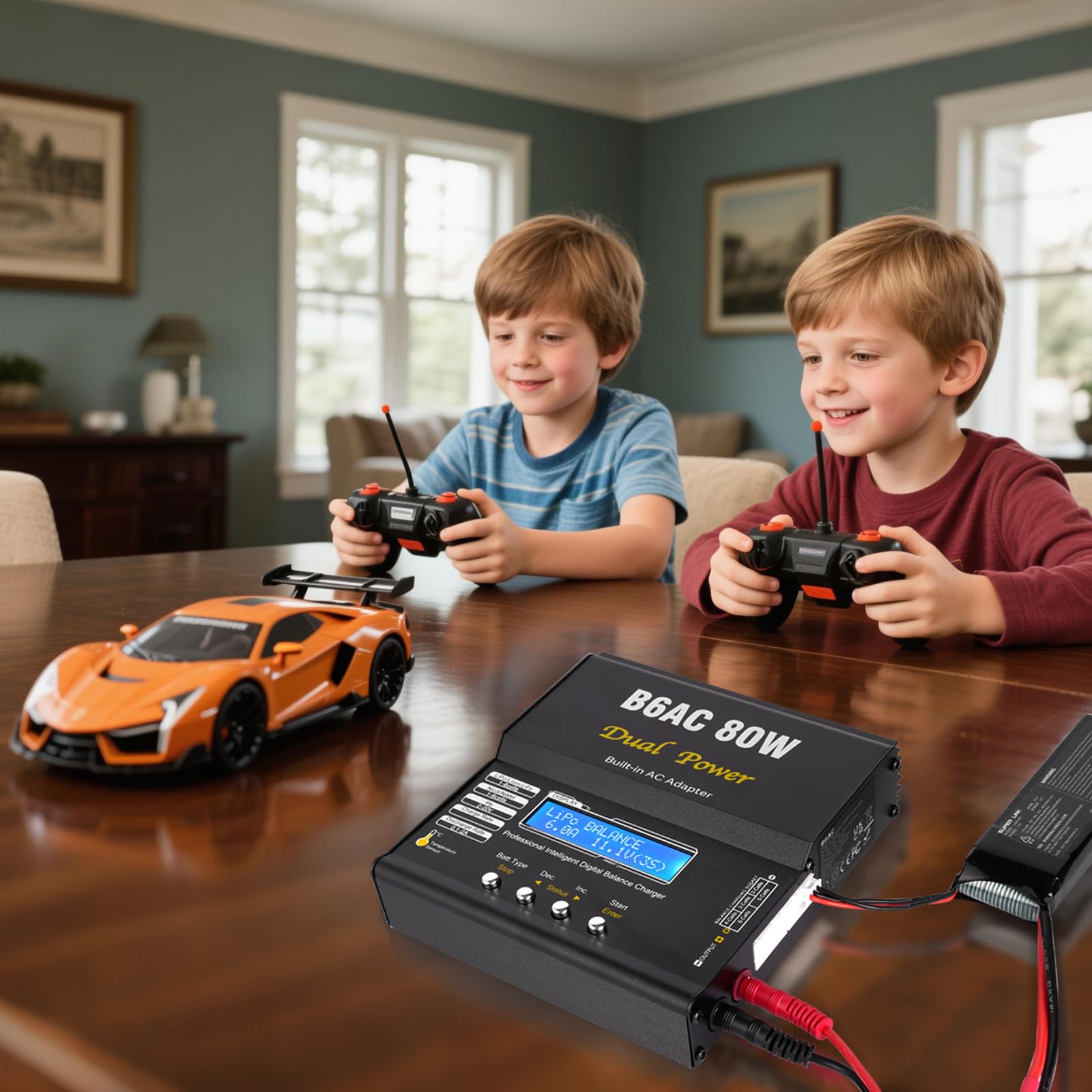HTRC Chargeur Batterie LiPo, 80W 6A Chargeur LiPo RC pour Batteries LiPo/Li-ION/Life (1-6 Cellules), NiMH/NiCd (1-15 Cellules) et PB (2-20V), équipé de Connecteurs XT60/Prise T/Tamiya/Pince Crocodile