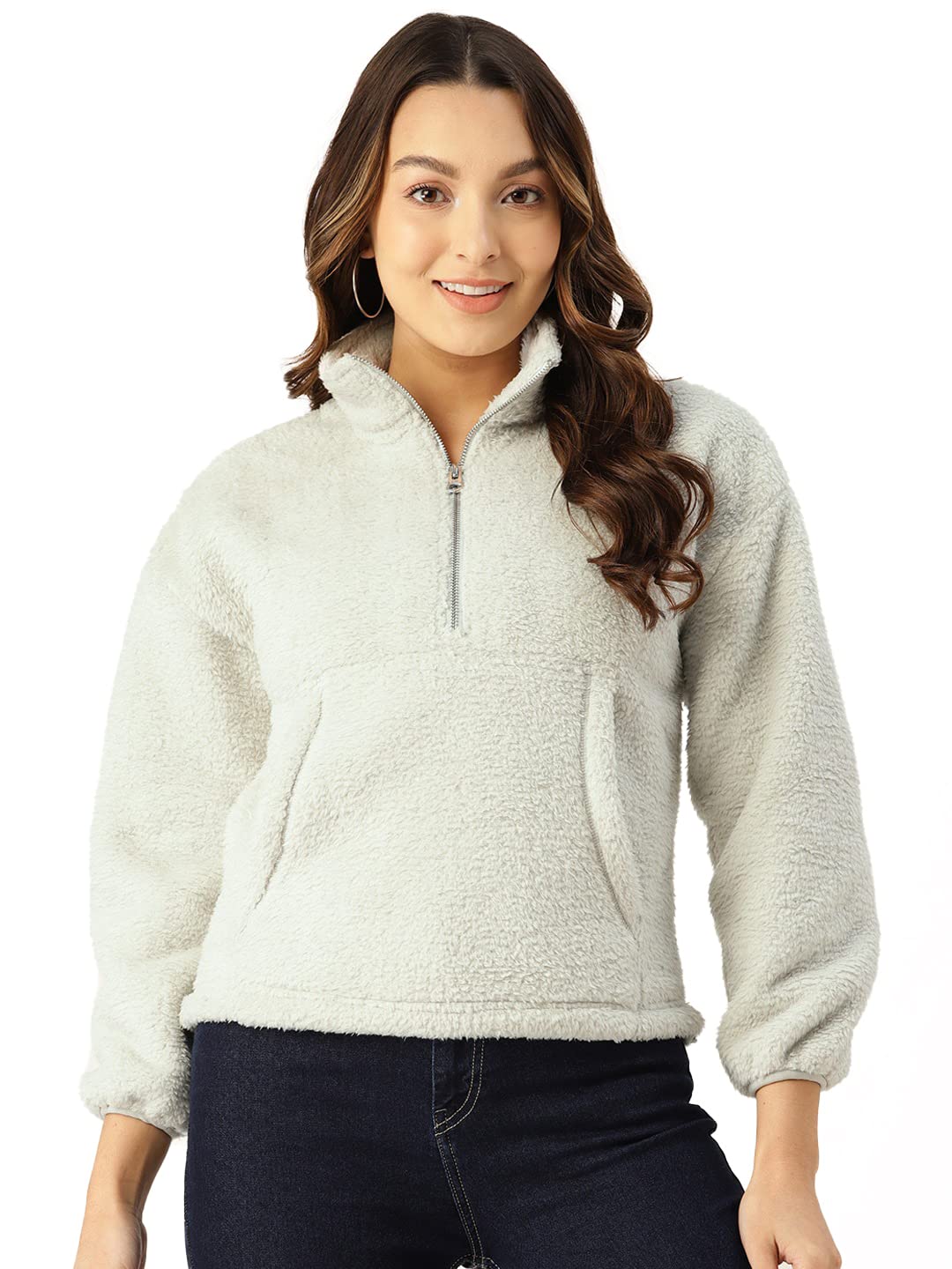 lill Blue Fur & Polyester Collared Neck with Front Zipper Closure & Beggy Sleeves Pocket Winter Sweatshirt for Women(7L_-SWSHRT-383)-picture-31