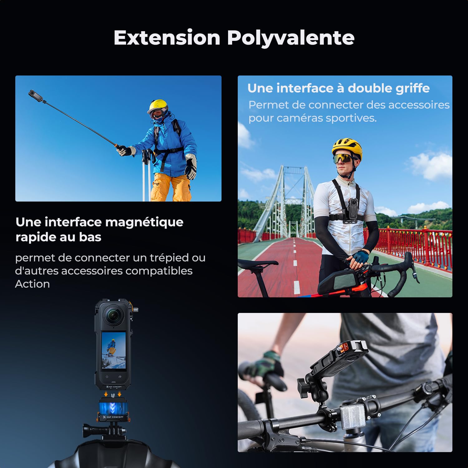K&F CONCEPT Cage de Protection Compatible avec Insta360 X5, Cadre de Protection en Alliage d'Aluminium avec Capuchon de Lentille en Silicone + Lentille Silicone + Écran Protégé | 1/4" + 2 Cold Shoe