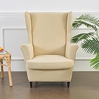 Vista 2 de Funda para silla Wingback, fundas para silla con respaldo de ala, 2 piezas, lavables, elásticas, fundas para silla con respaldo de ala con brazos