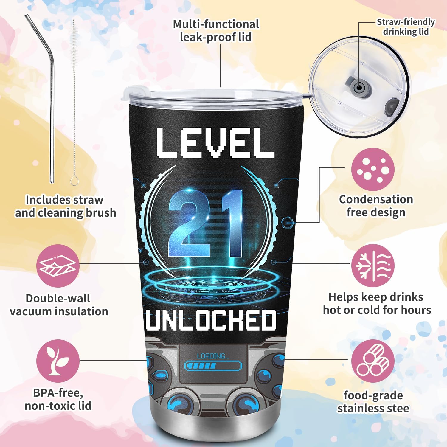 4Pcs 21th Birthday Gifts Set, Cool 21 Year Old Birthday Gift Ideas for Boys Son Grandson Nephew Brother from Mom Dad, Gamer Presents for with 20oz Tumbler Funny Socks Keychain Cards - Image 7