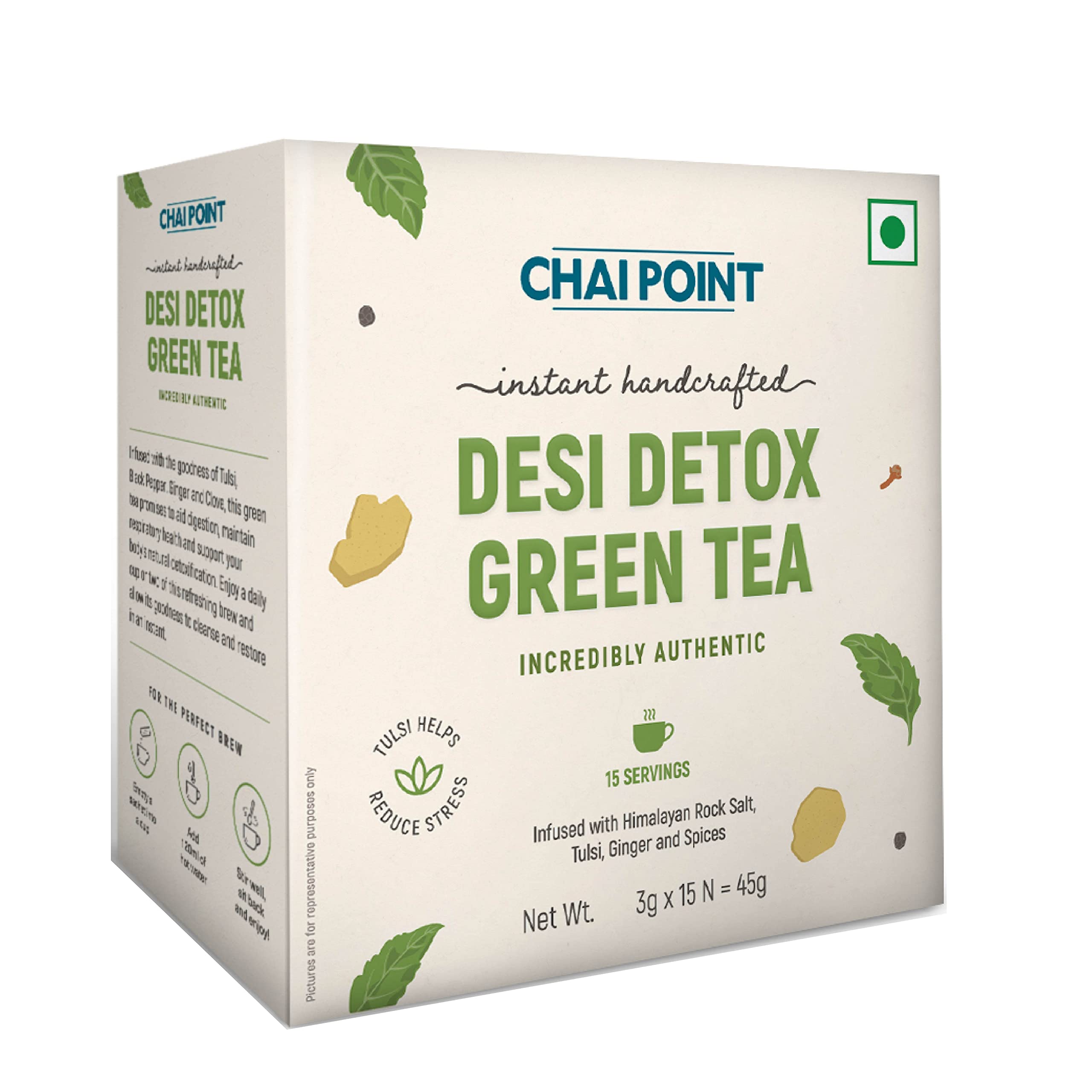 Chai Point Desi Detox Green Tea – 15 Instant Tea Sachets | 100% Natural Herbal Tea with Pure Spices | Boost Immunity, Detox & Weight Management | No Preservatives