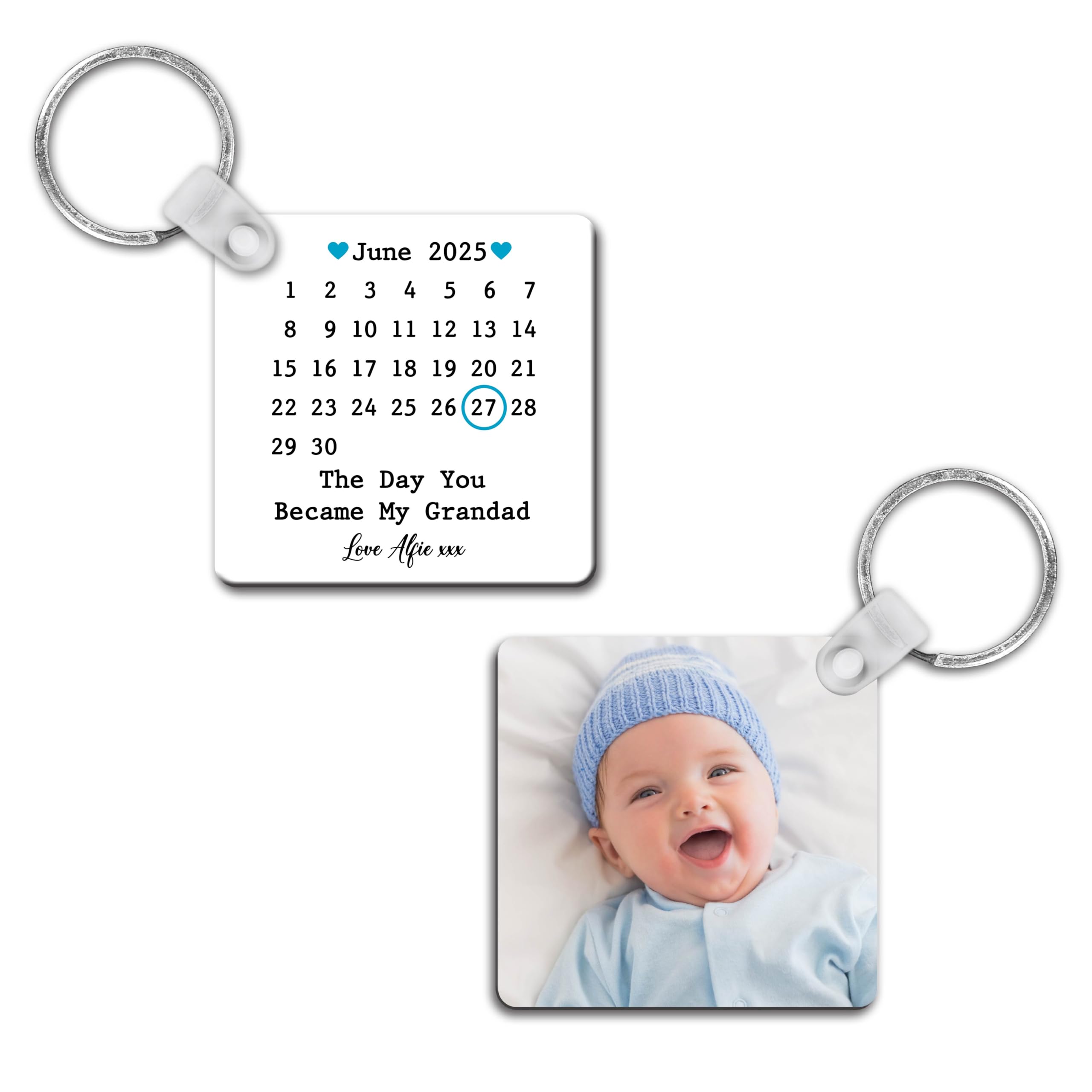 Personalised Sentimental Keepsake Day You Became My Grandad Photo Double-Sided Plastic Keyring - Father's Day Gift (Organza Gift Bag Packaging)