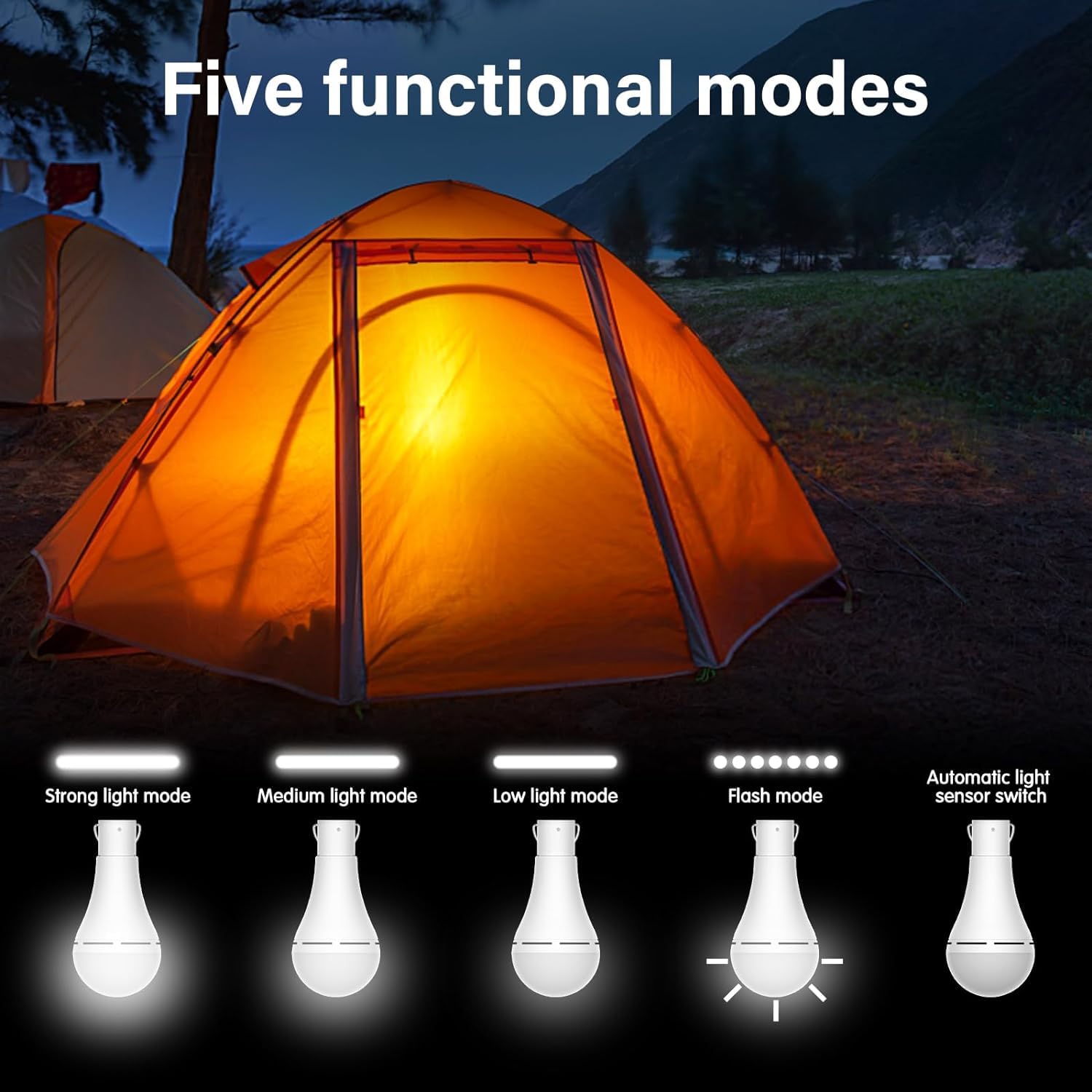 HONGNIX 2 Pezzi Lampadine LED Ricaricabile USB 9W Lampadina Bianco Portatile con Pulsante Regolazione a Cinque Velocità con Telecomando per la Temporizzazione,con Gancio per Tenda da Campeggio Pesca