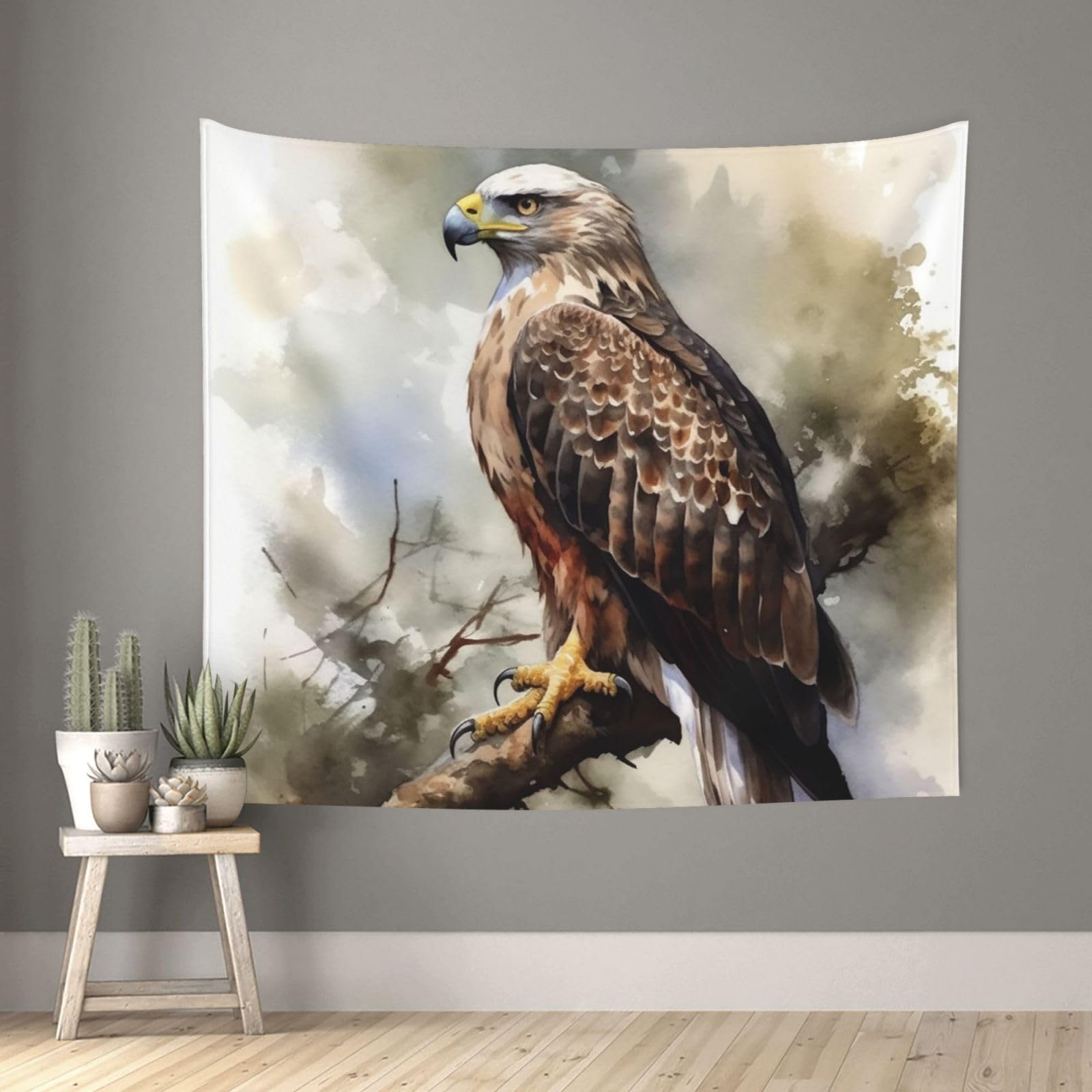 Watercolor of Hawk Sitting in The Tree Tapestry for Bedroom Aesthetic, Wall Hanging Tapestries Art Decor Backdrop Wall Tapestry for Dorm Living Room Funny Poster Party Banner Background 51" X 60"