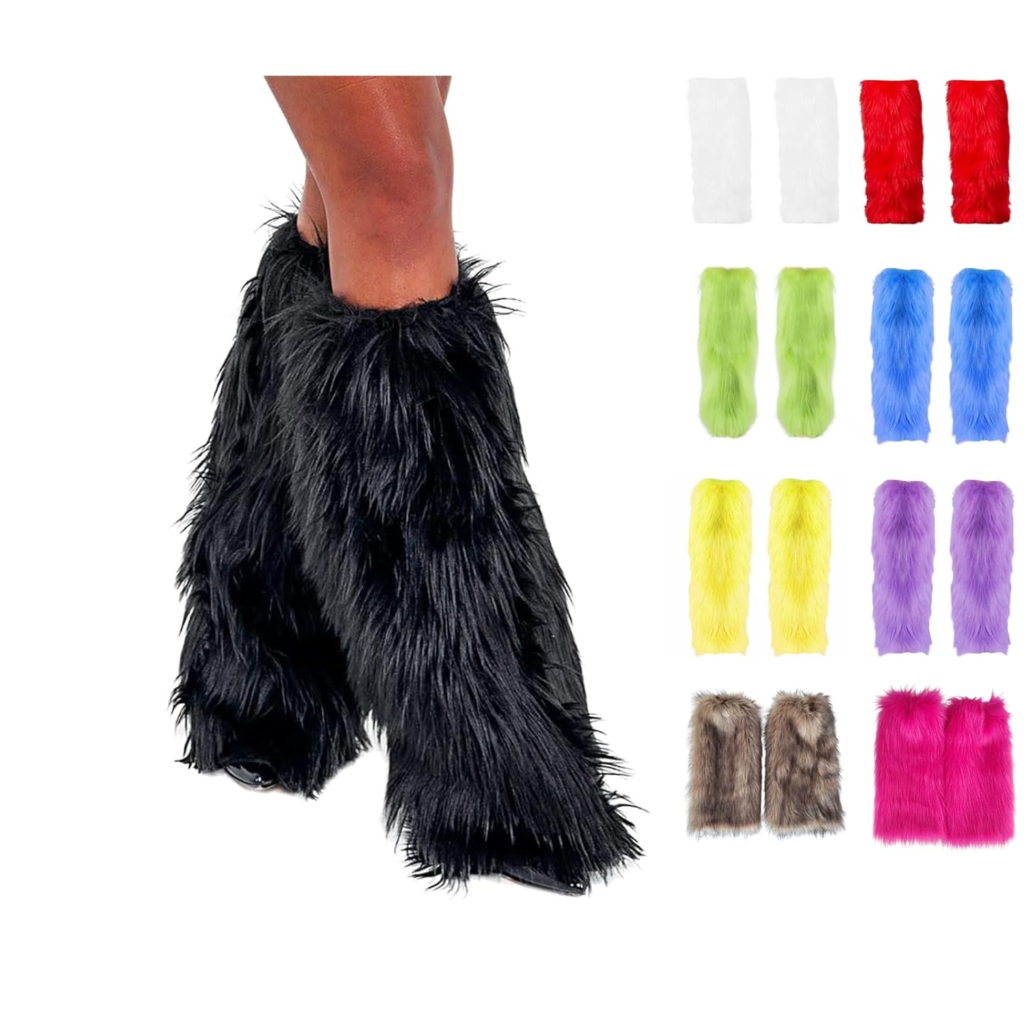 Womens Fuzzy Leg Warmers Winter Faux Fur Fluffy Warmer Soft Furry Boot Cuffs Covers Santa Party