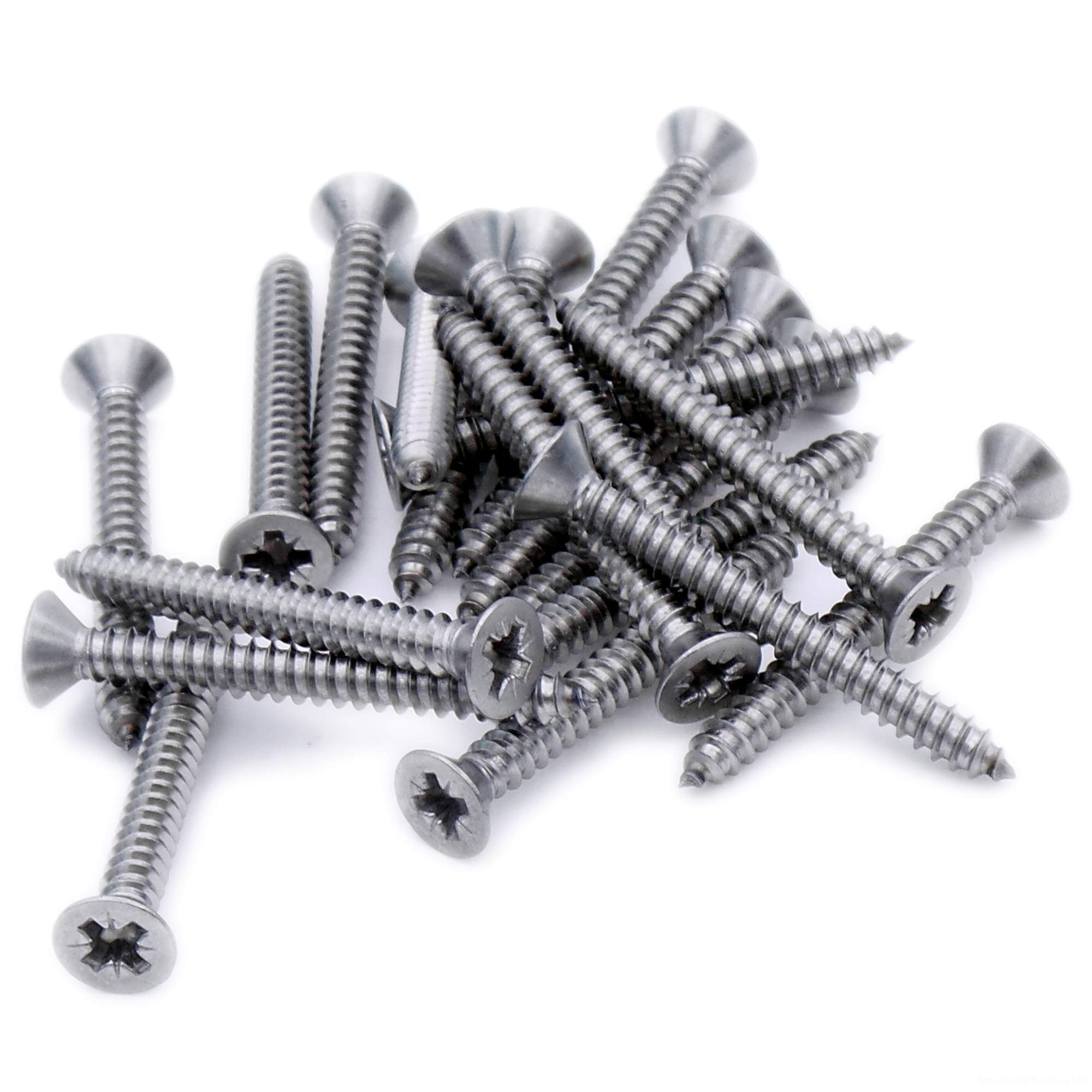 Singularity Supplies Silver No.6 X 0.875 (3.5Mm X 22Mm) Pozi Countersunk Self-Tapping Screw - Stainless Steel (A2) (Pack Of 20)