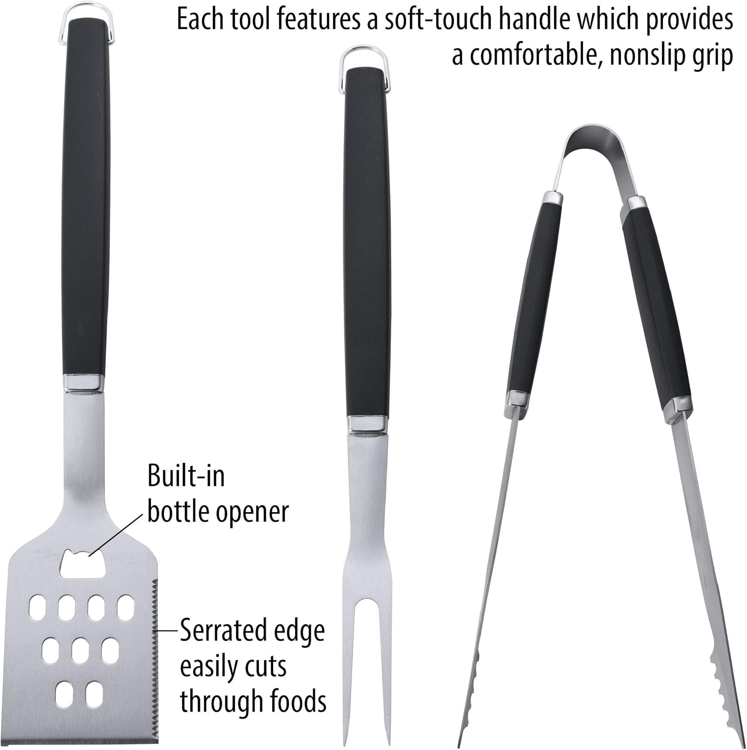 Farberware 5261914 Barbecue 3-Piece Tool Set, Black