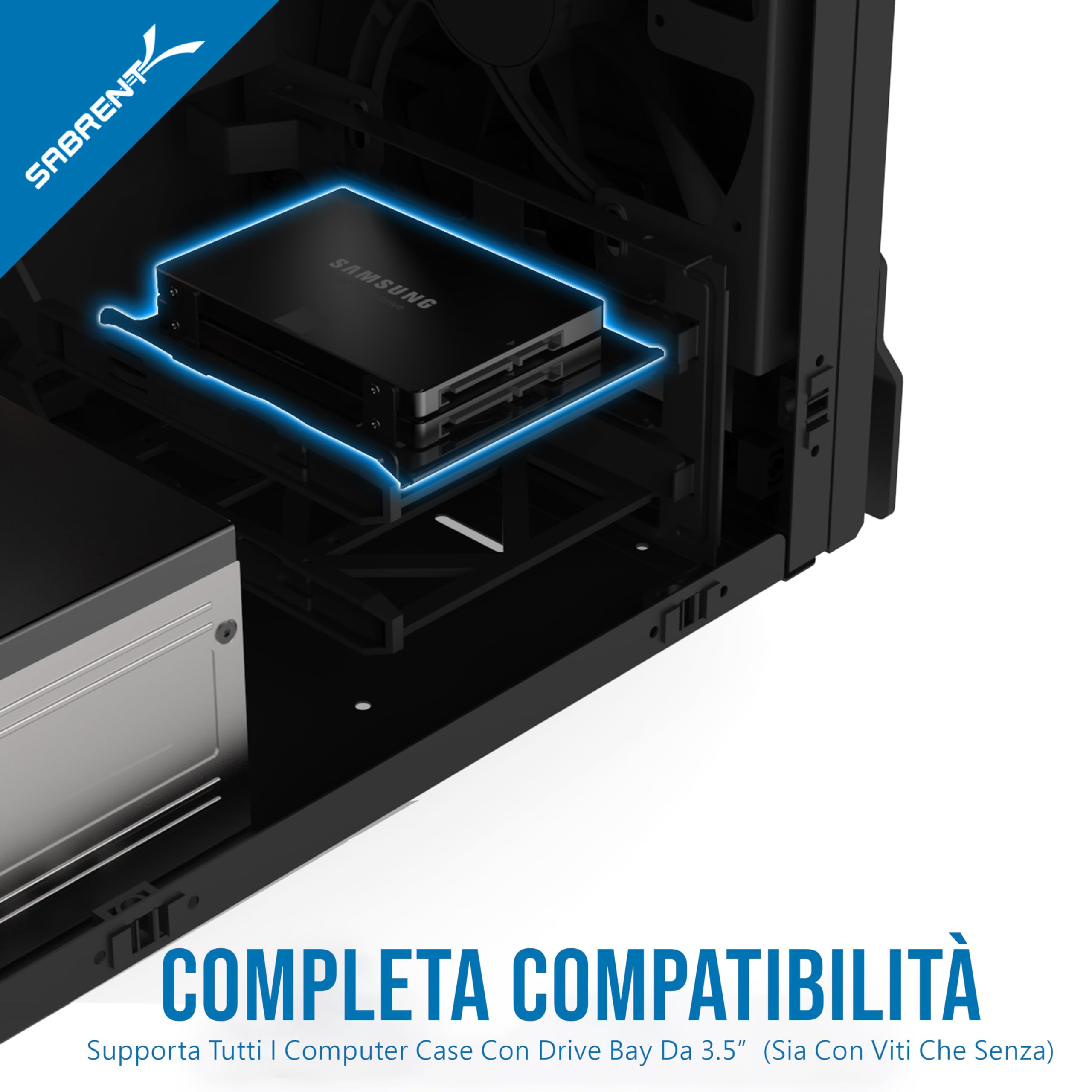 SABRENT Telaio per SSD/HDD da 2.5" a 3.5", Kit di montaggio per disco da 2,5" ad alloggiamento interno di 3,5", per SSD/HDD SATA interno, (BK-HDDH)