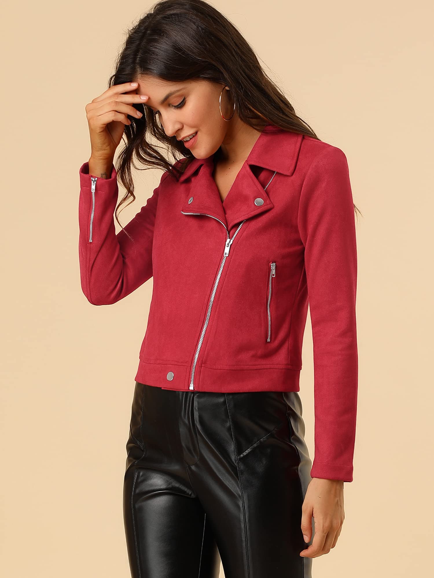 Allegra K Faux Suede Biker Moto Jacket Chaqueta Moto Mujer