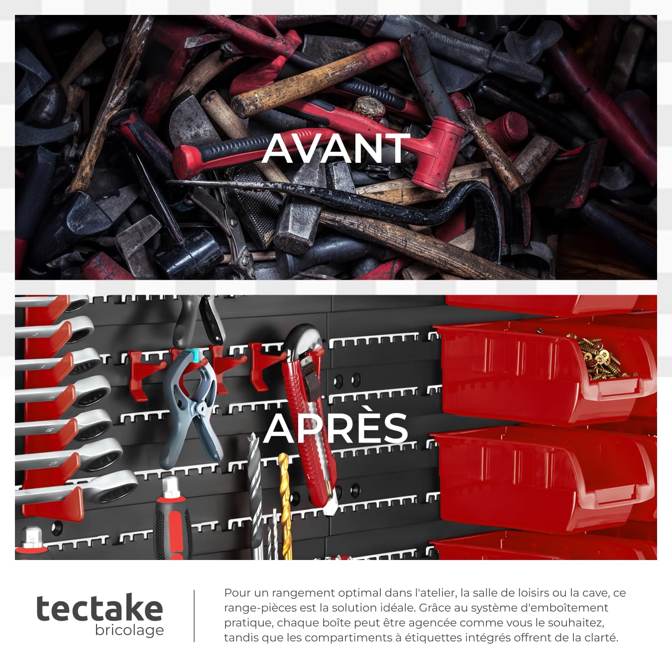 TecTake® Étagère Murale modulable 28 Boîtes de Rangement empilables & Crochets Meuble de Rangement Rangement Atelier Garage Rangement Mural de visserie & Clous Organisation du Garage