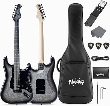 M30 Beginner Electric Guitar Kit, HSS Ceramic Pickups, 11 Tones, MojoTrick System, Premium Engineered Ebony Fretboard, Padded Gig Bag,Galaxy Silver Gradient