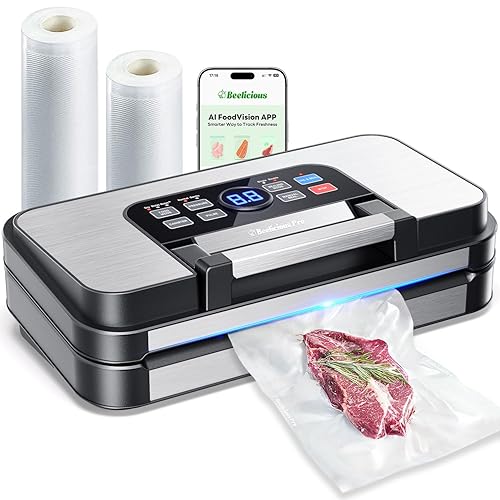 95Kpa Powerful Precision Pro Vacuum Sealer, with Double Heat Seal & Double Pump, Easy-Lock Handle, 10-in-1 Vacuum Sealer Machine for Food with Bags Storage, Built-in Cutter, Stainless Steel