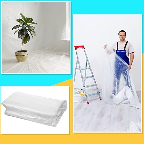 Miniatura 4 de Paños de plástico para pintar de 9 x 100 pies, impermeable, a prueba de polvo, cubierta de plástico transparente para sofá y muebles, cubierta de