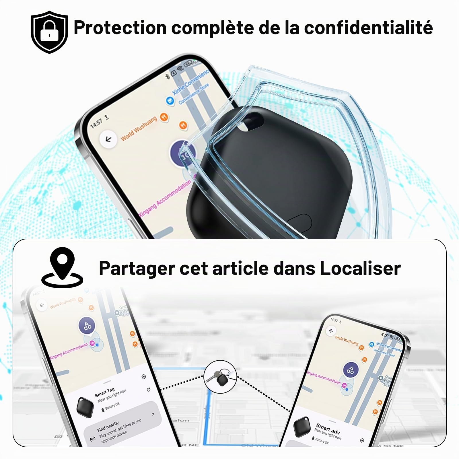 2PCS Android Smart Tag Traceur Tag Fonctionne avec l’app Google Localiser, Traceur Localisateur D’Objets Bluetooth pour Bagages/Sacs/Clés/Portefeuilles/Vélos