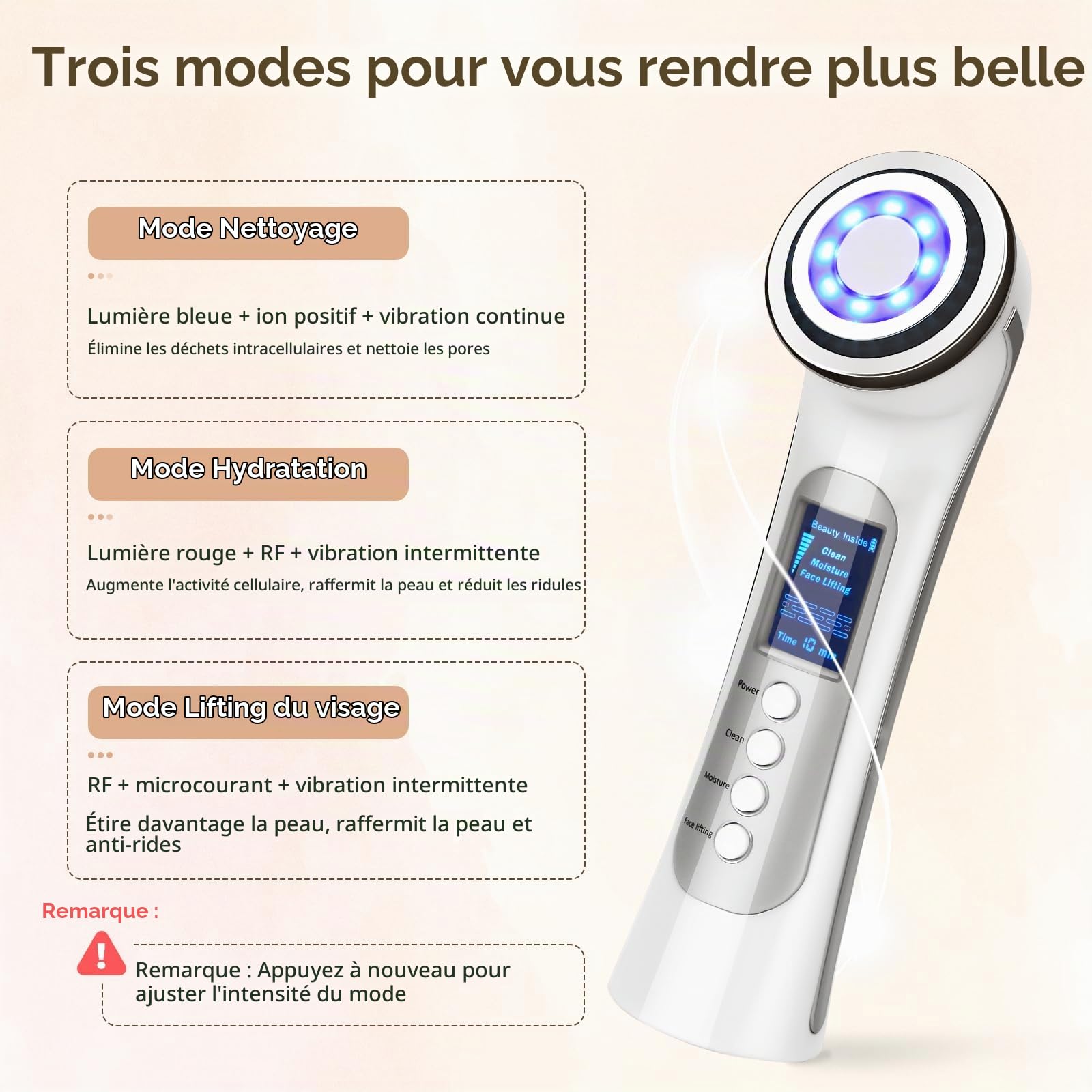 CARER BEAUTY Appareil Anti Rides Visage Appareil, 4 en 1 Dispositif de Beauté RF avec EMS Photothérapie Vibration Anti-rides et Anti-âge Soins du Visage pour les Femmes