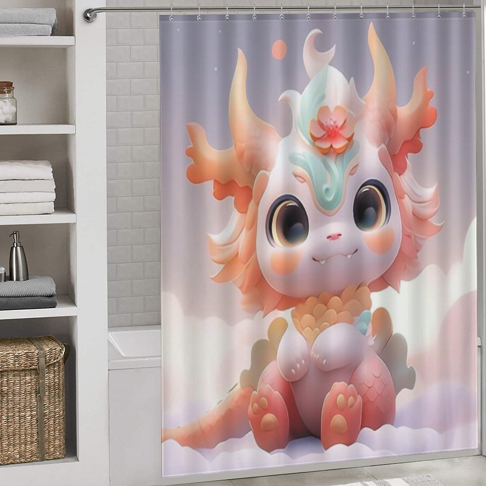Rideau de douche ptérosaure imperméable en polyester lavable 168x183cm