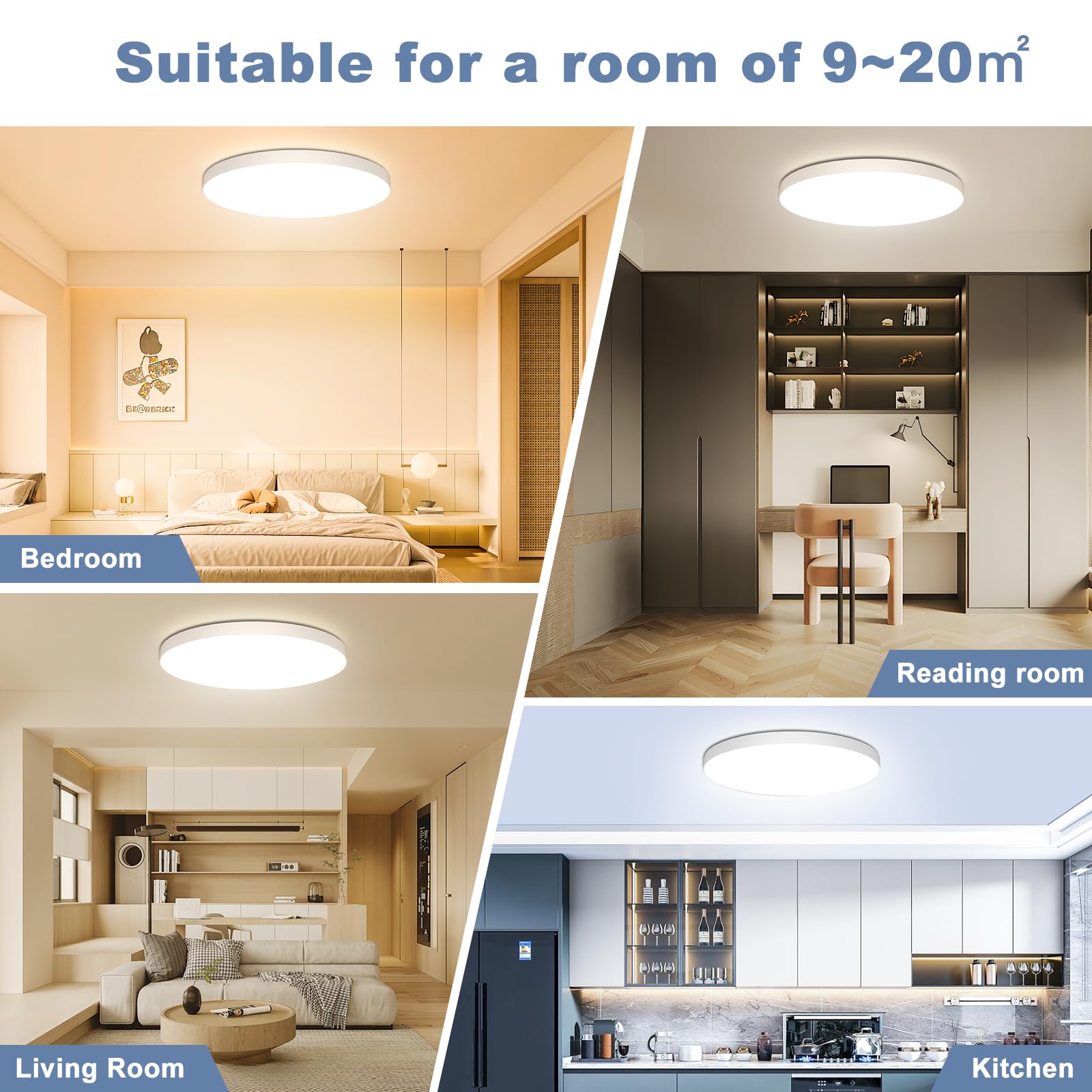 OUILA Plafon LED Techo Regulable,24W 3000K-6500K Lampara con Mando a Distancia,2000LM IP44 Lampara para Dormitorio Cocina Salon Baño Comedor Pasillo Ø28cm