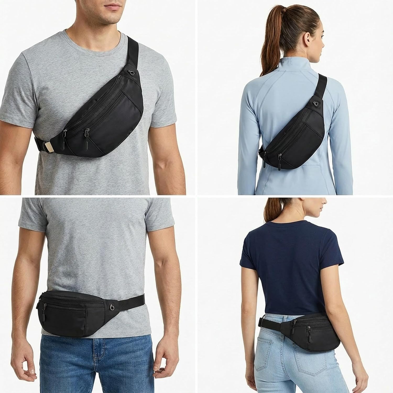 10 Pack Bulk Crossbody Fanny Packs, Black Plain Waist Bags for DIY HTV Vinyl, Large Capacity Oxford Sling Bag with Adjustable Strap, Waterproof Hip Belt Bag for Team Gifts & Travel (10) - Image 5