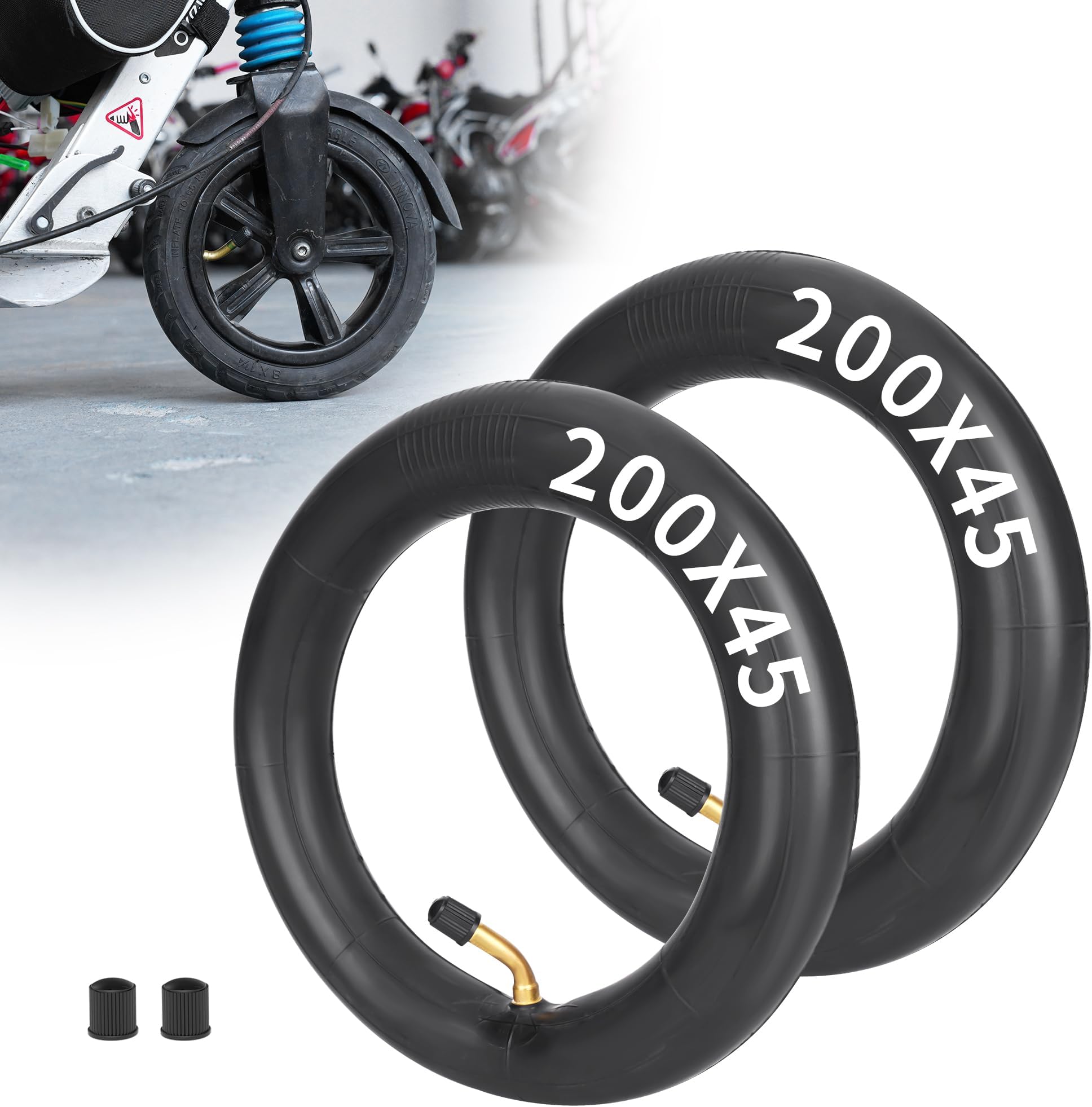 2 Pack of Inner Tube 200 x 45 Inner Tube 8 x 1 1/4 with Bent Stem for A-Bike Folding Bike Butyl Rubber